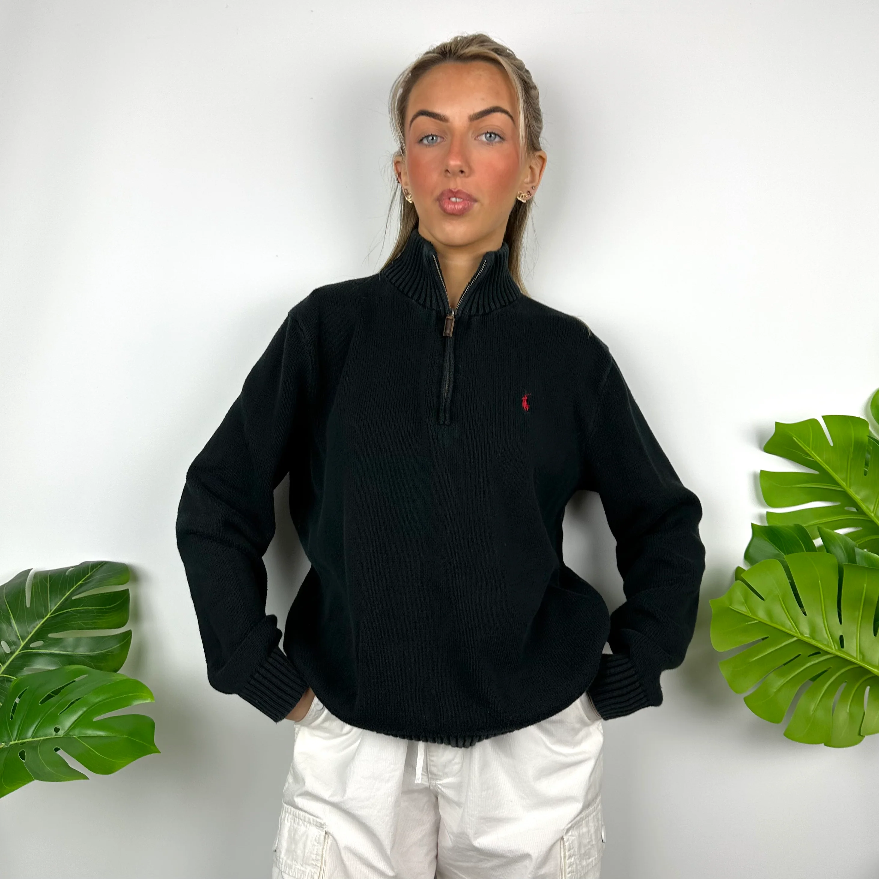 Polo Ralph Lauren Black Embroidered Logo Quarter Zip Knitted Sweater (M) - Image 6