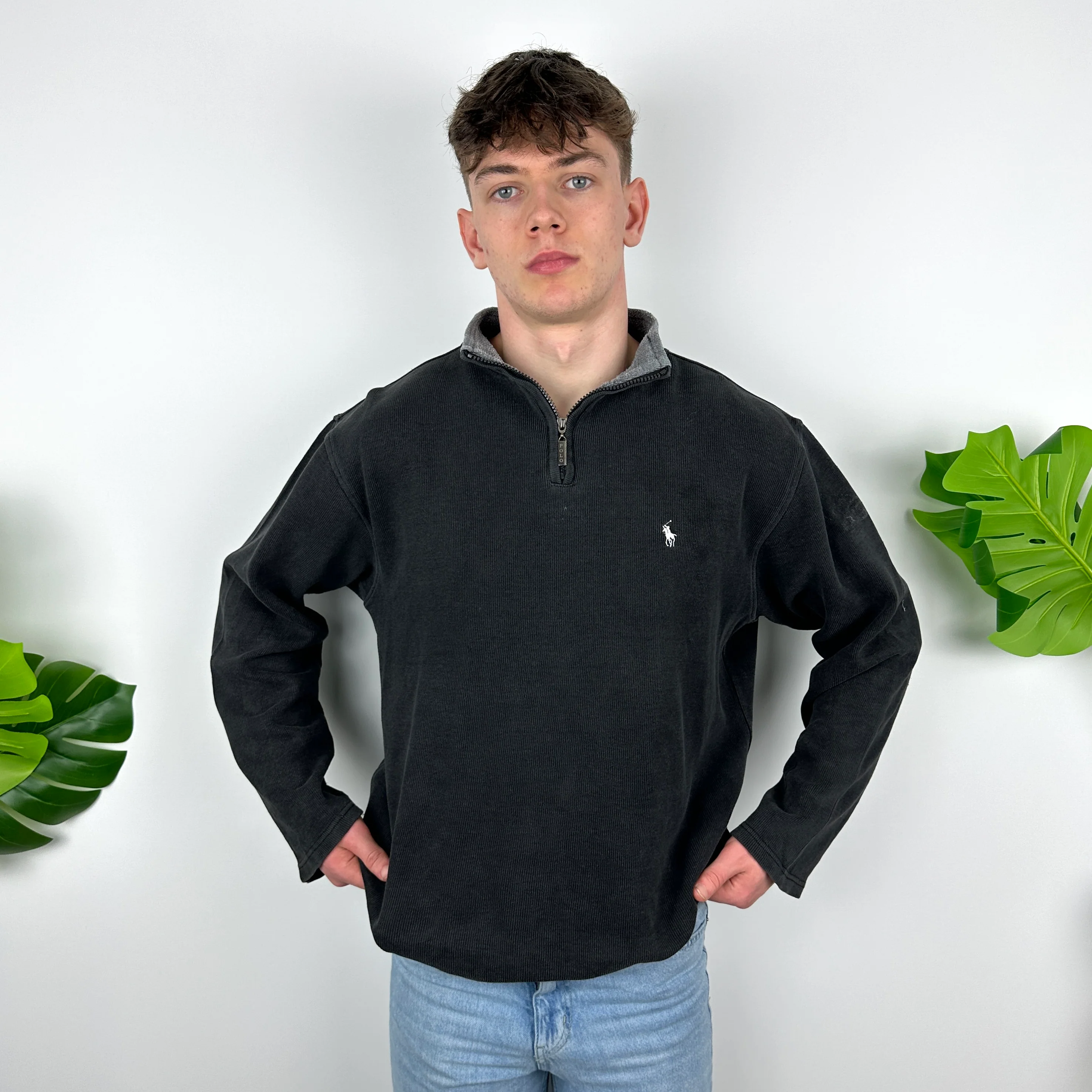 Polo Ralph Lauren Black Embroidered Logo Quarter Zip Sweatshirt (L) - Image 3