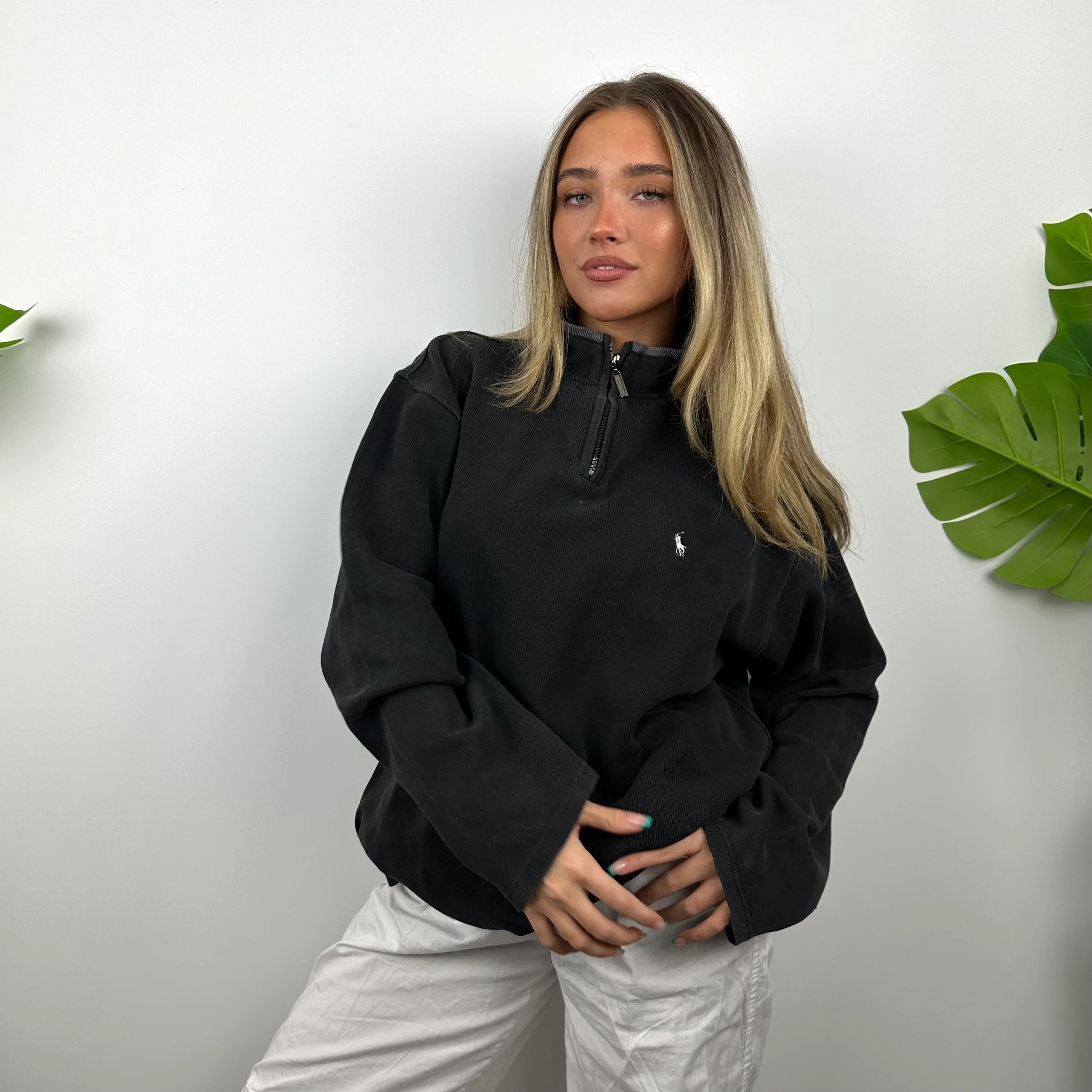 Polo Ralph Lauren Black Embroidered Logo Quarter Zip Sweatshirt (L) - Image 3