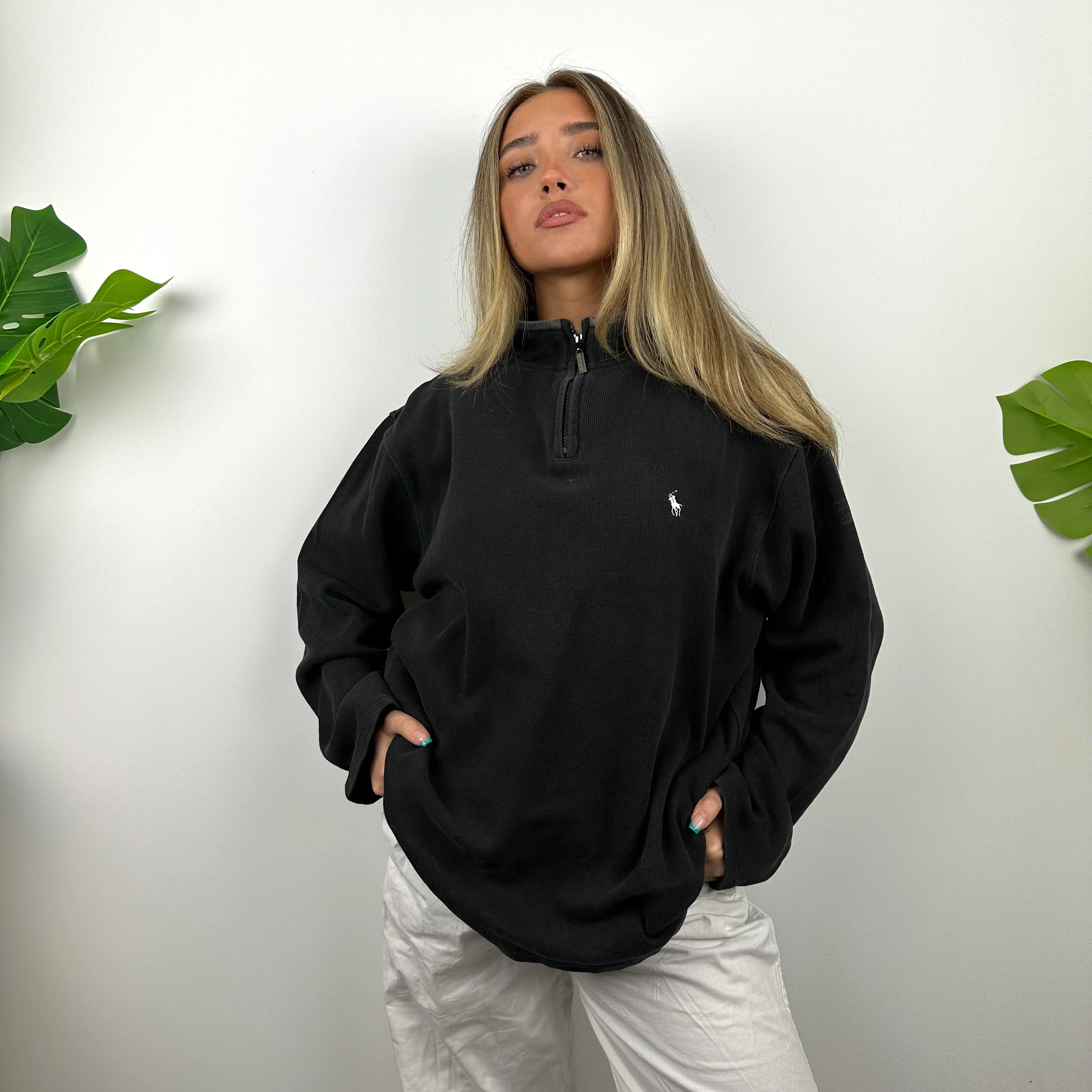 Polo Ralph Lauren Black Embroidered Logo Quarter Zip Sweatshirt (L) - Image 4