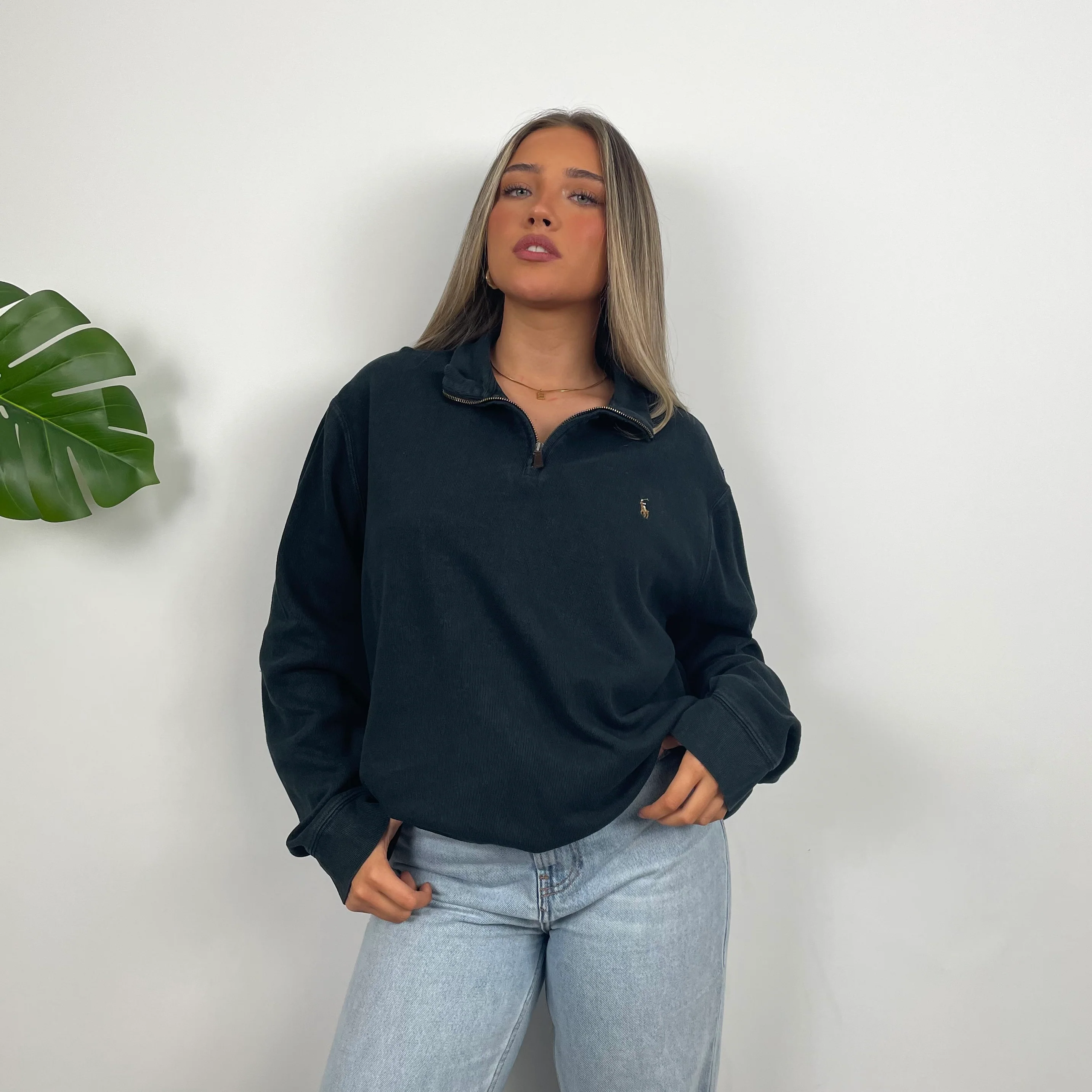 Polo Ralph Lauren Black Embroidered Logo Quarter Zip Sweatshirt (L) - Image 3