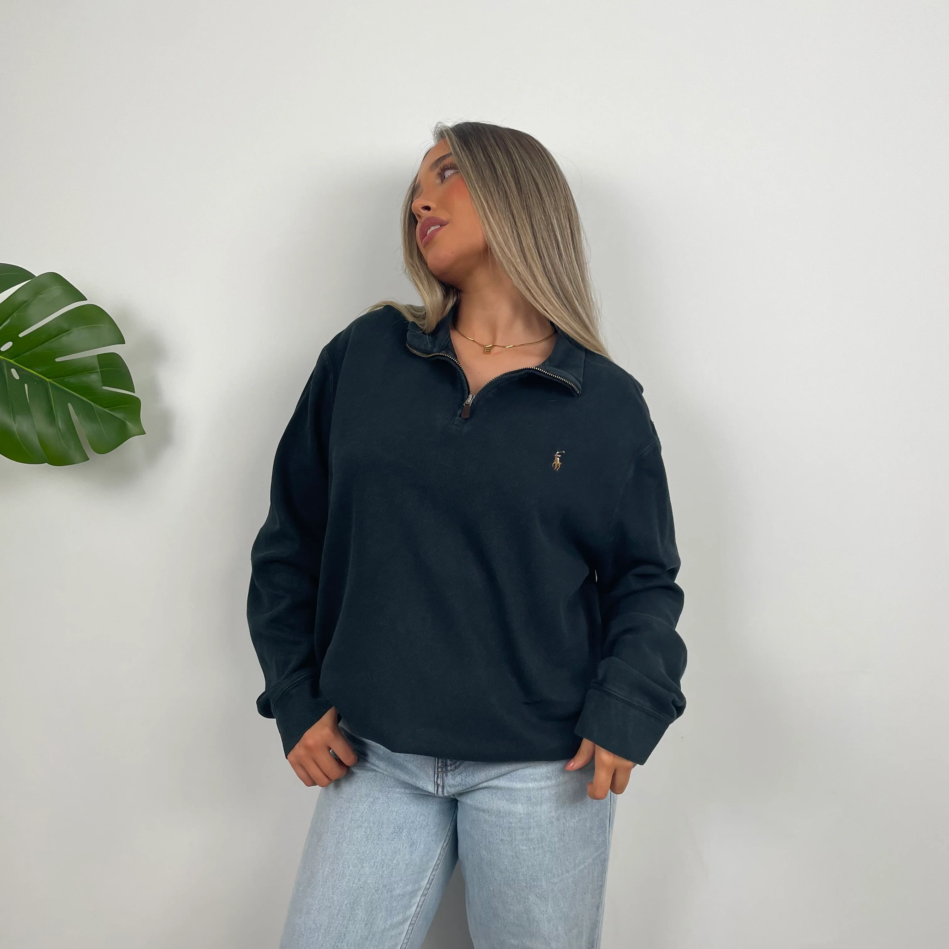 Polo Ralph Lauren Black Embroidered Logo Quarter Zip Sweatshirt (L) - Image 4