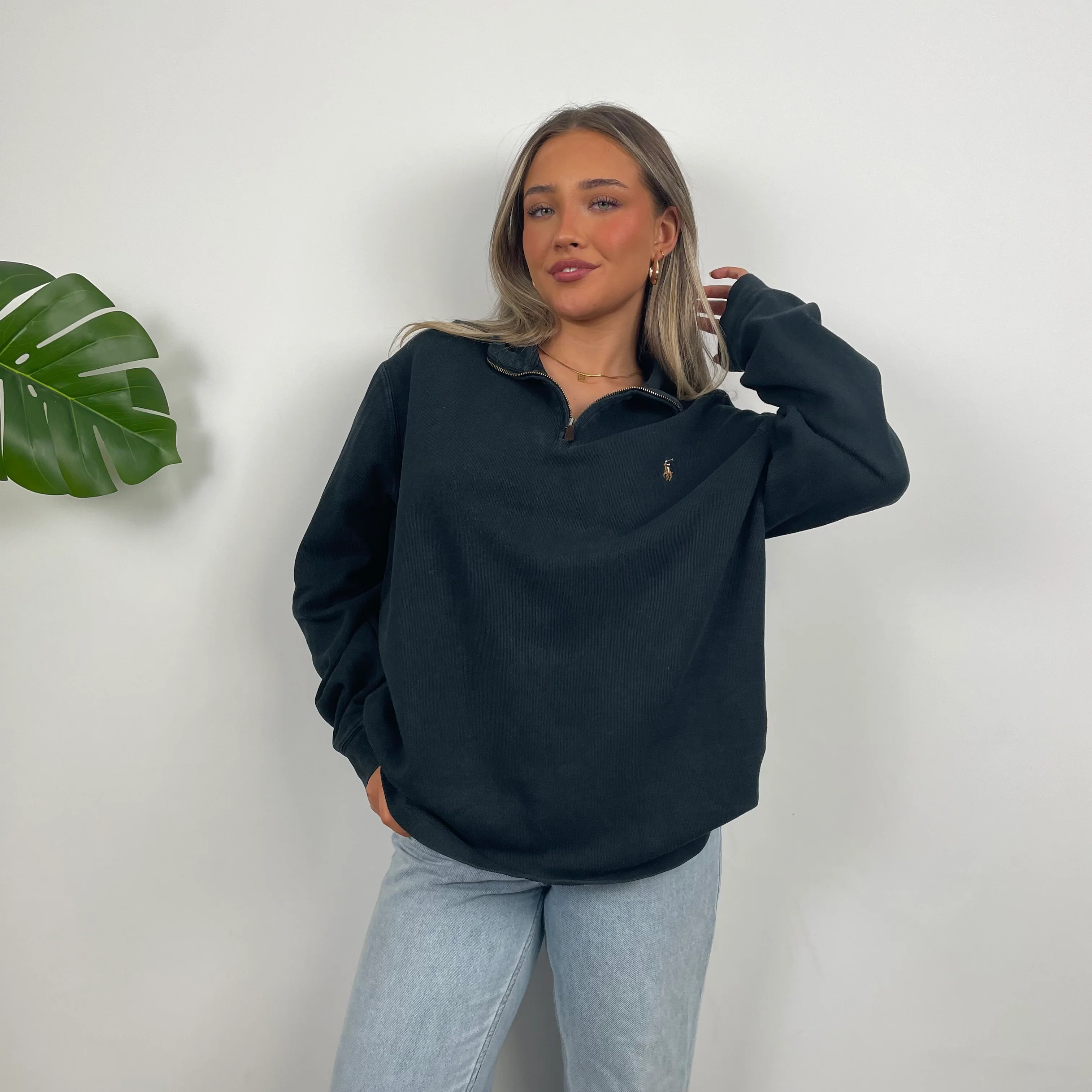 Polo Ralph Lauren Black Embroidered Logo Quarter Zip Sweatshirt (L) - Image 5