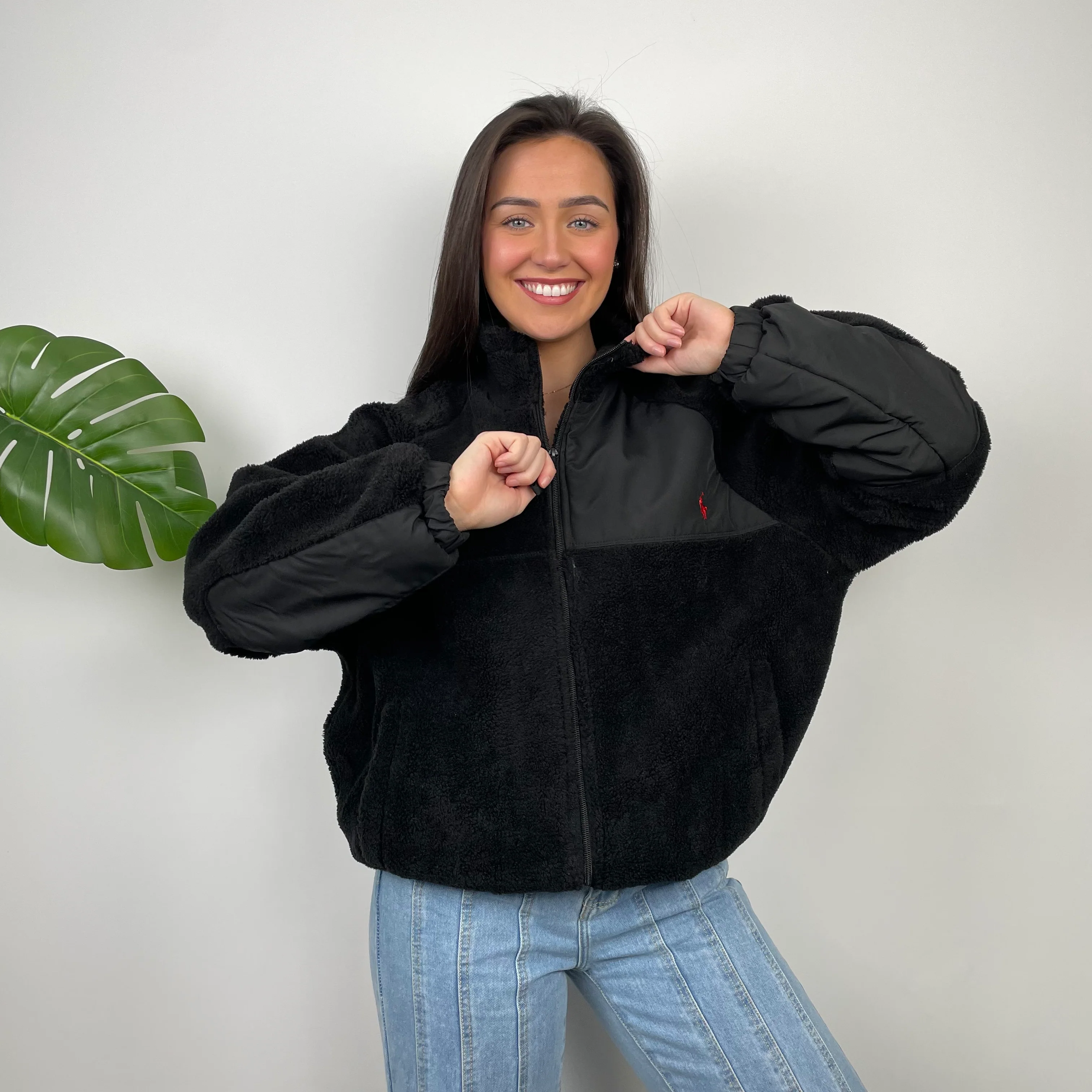 Polo Ralph Lauren Black Embroidered Logo Teddy Bear Fleece Jacket (M) - Image 3