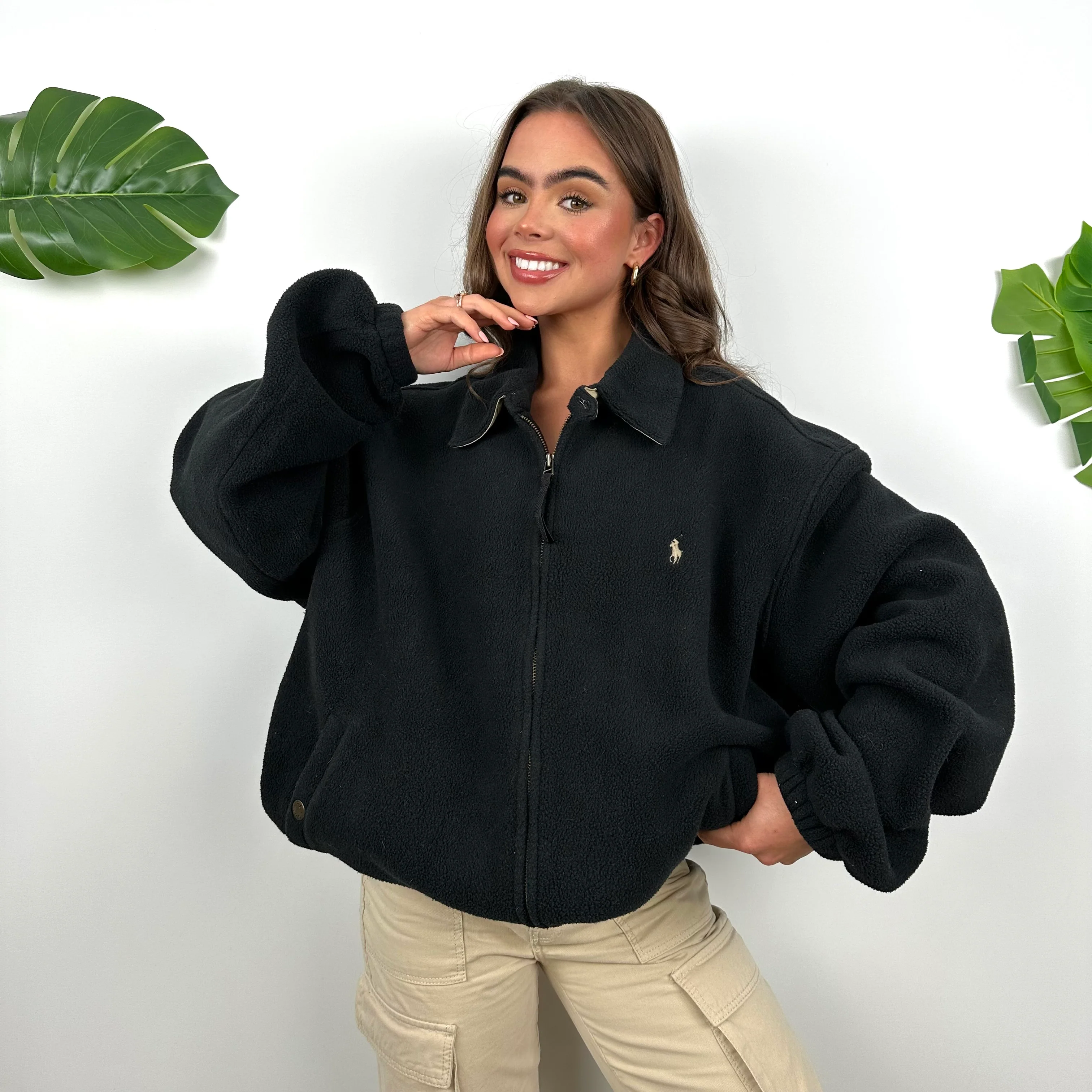 Polo Ralph Lauren Black Embroidered Logo Teddy Bear Fleece Jacket (L) - Image 2