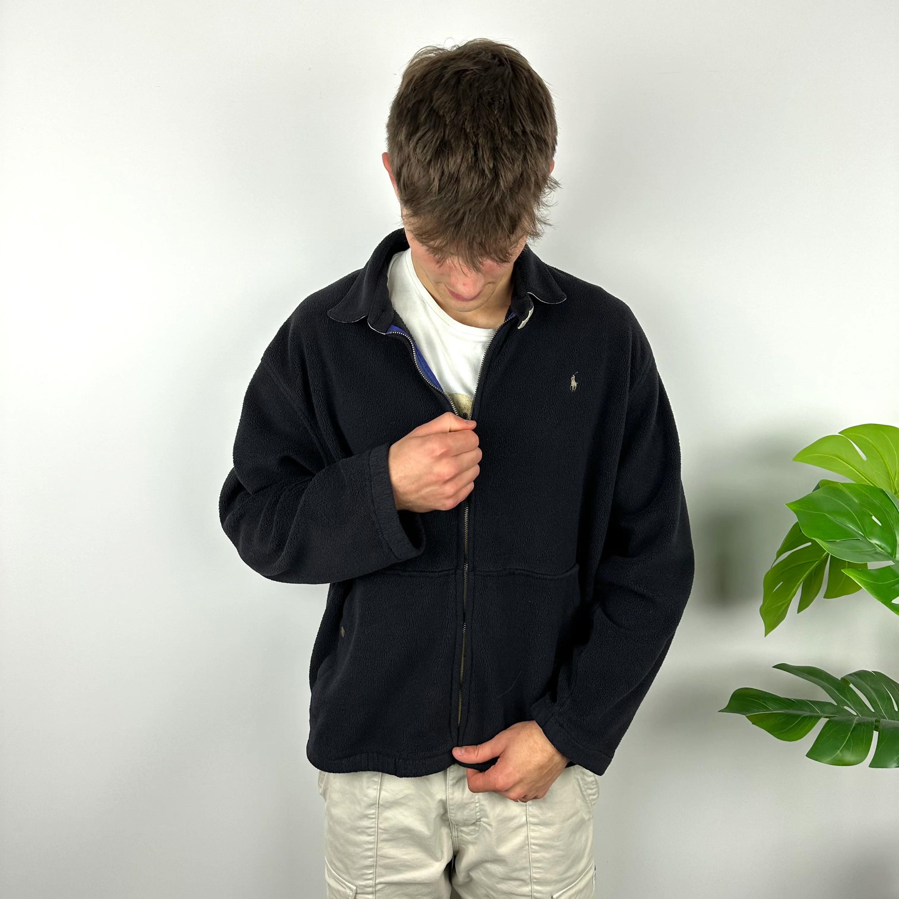 Polo Ralph Lauren Black Embroidered Spell Out Teddy Bear Fleece Jacket (XL) - Image 6