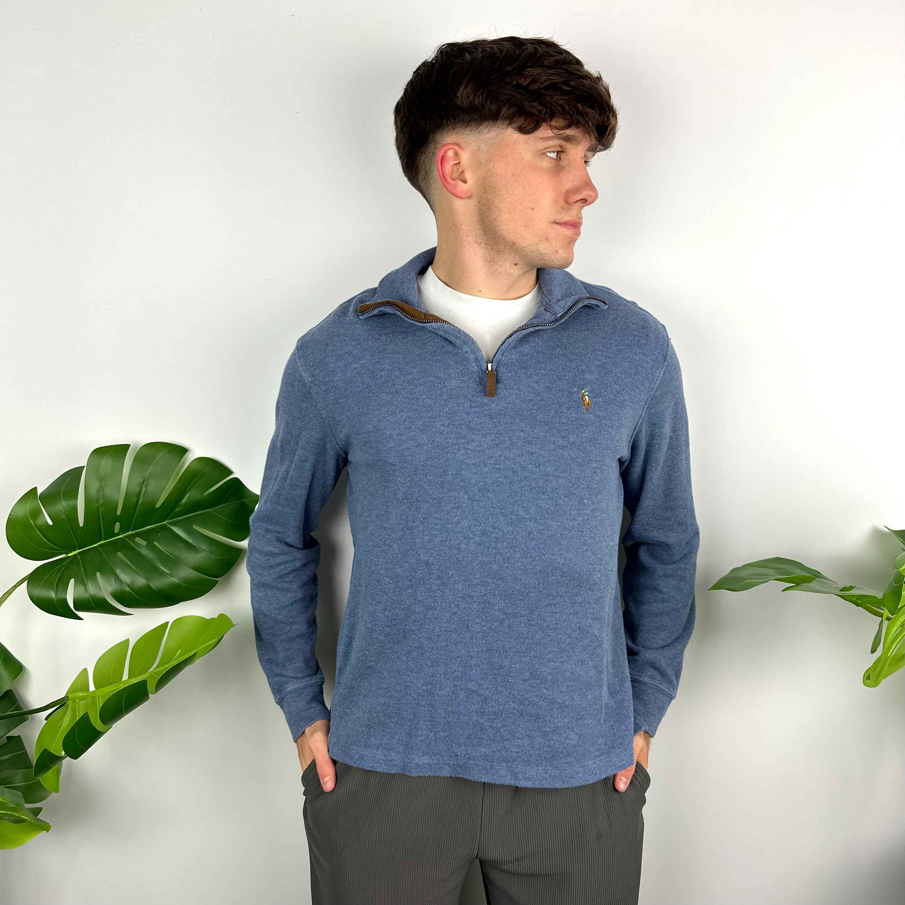 Polo Ralph Lauren Blue Embroidered Logo Quarter Zip Sweatshirt (S) - Image 2