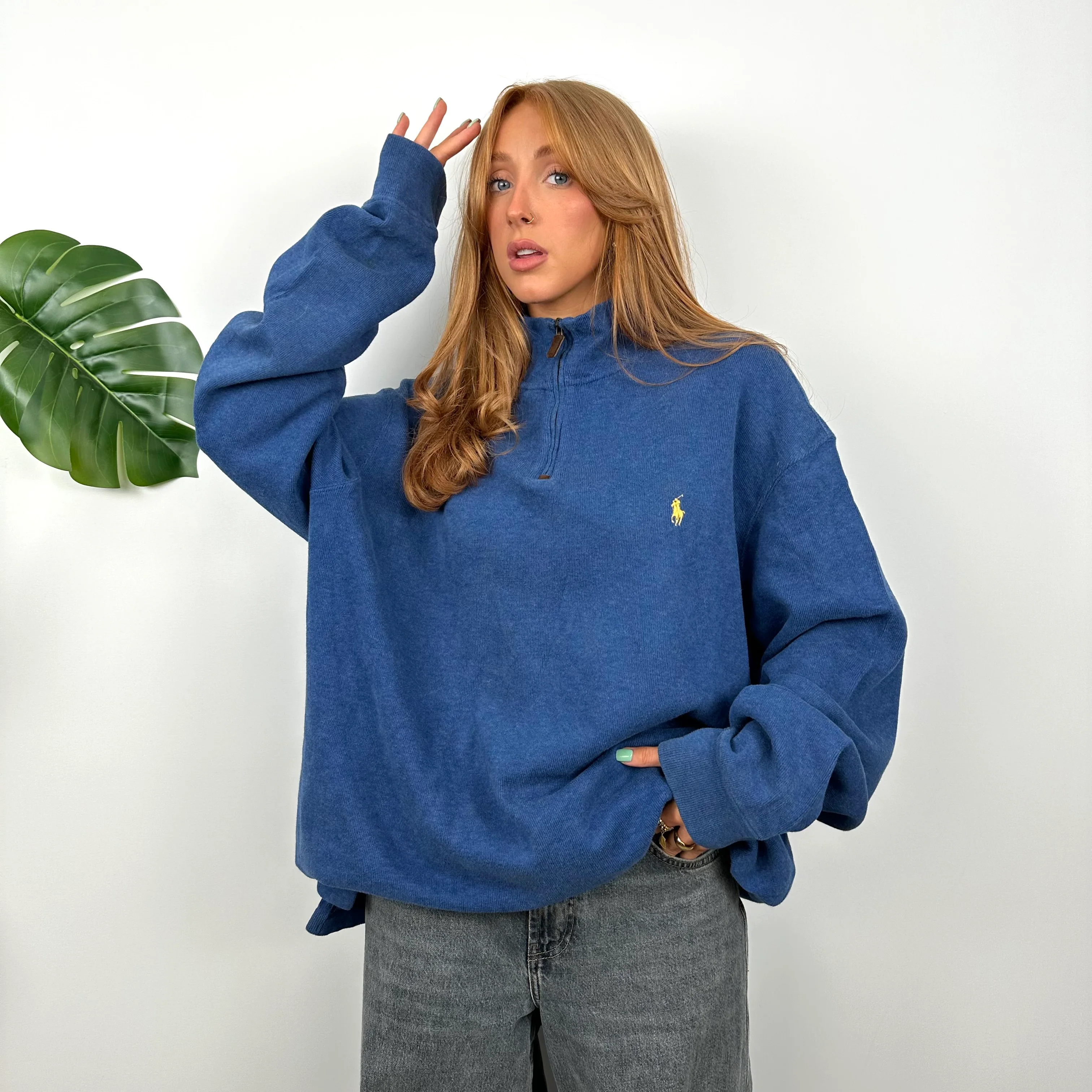 Polo Ralph Lauren Blue Embroidered Logo Quarter Zip Sweatshirt (XXL) - Image 2