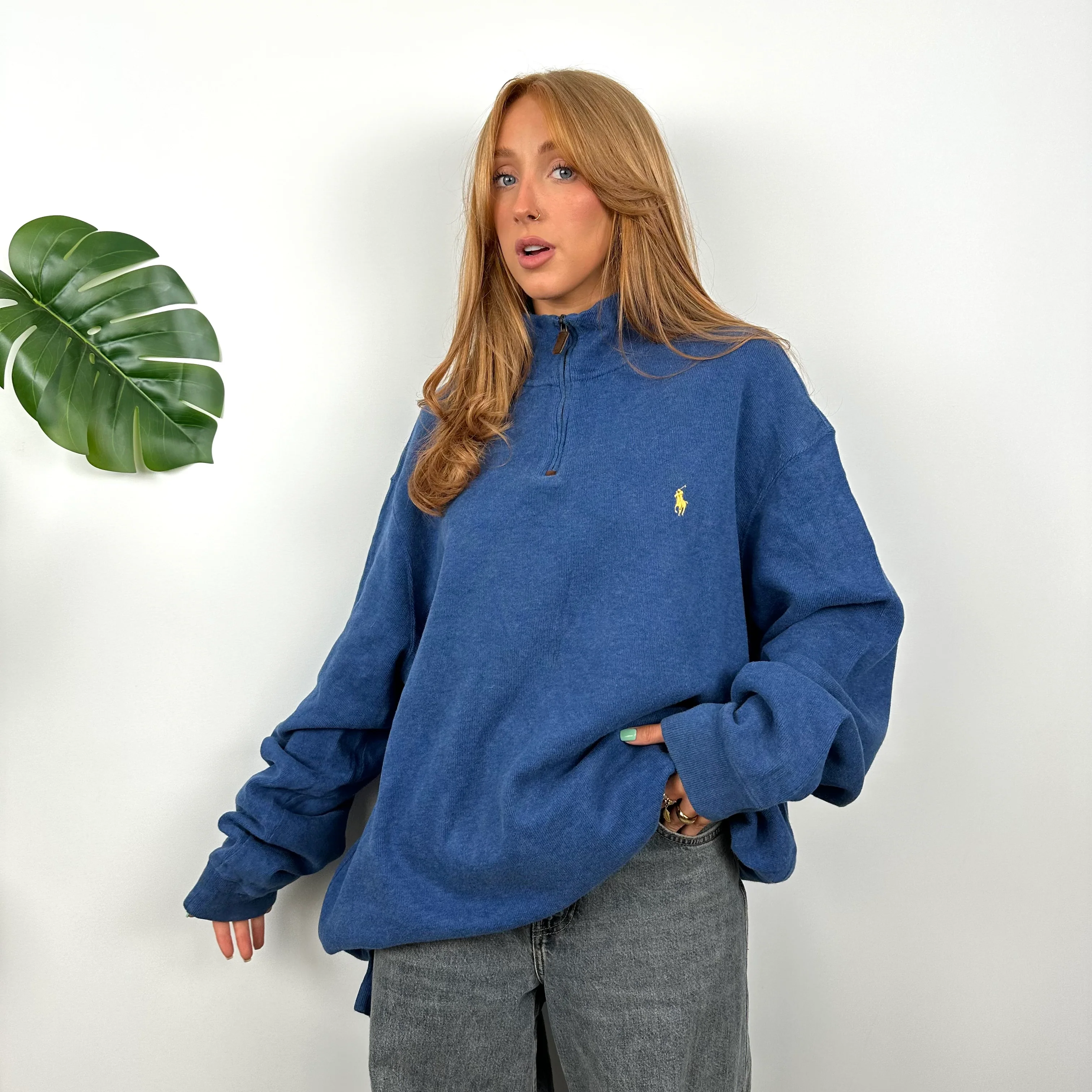 Polo Ralph Lauren Blue Embroidered Logo Quarter Zip Sweatshirt (XXL) - Image 3