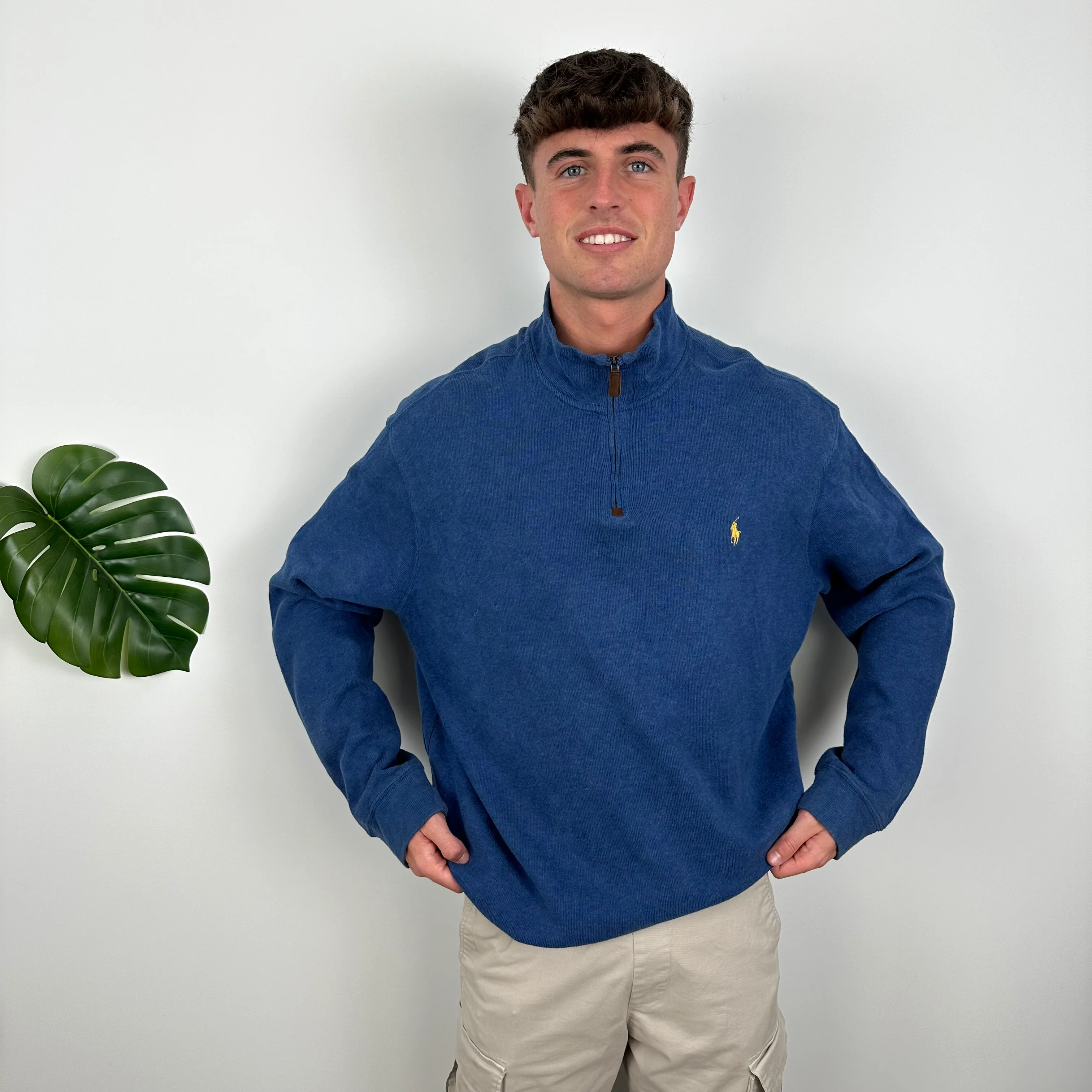 Polo Ralph Lauren Blue Embroidered Logo Quarter Zip Sweatshirt (XXL) - Image 3