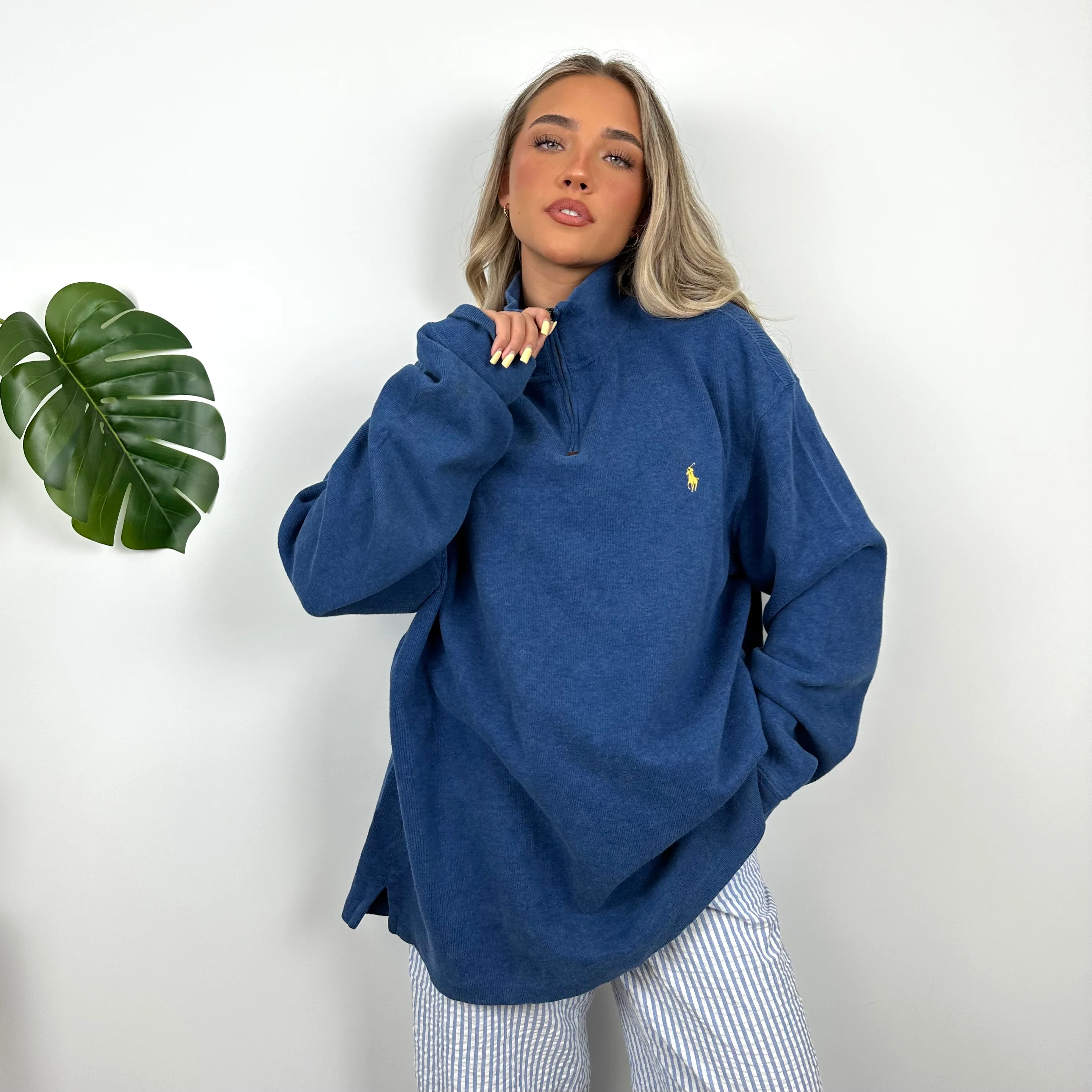 Polo Ralph Lauren Blue Embroidered Logo Quarter Zip Sweatshirt (XXL) - Image 2