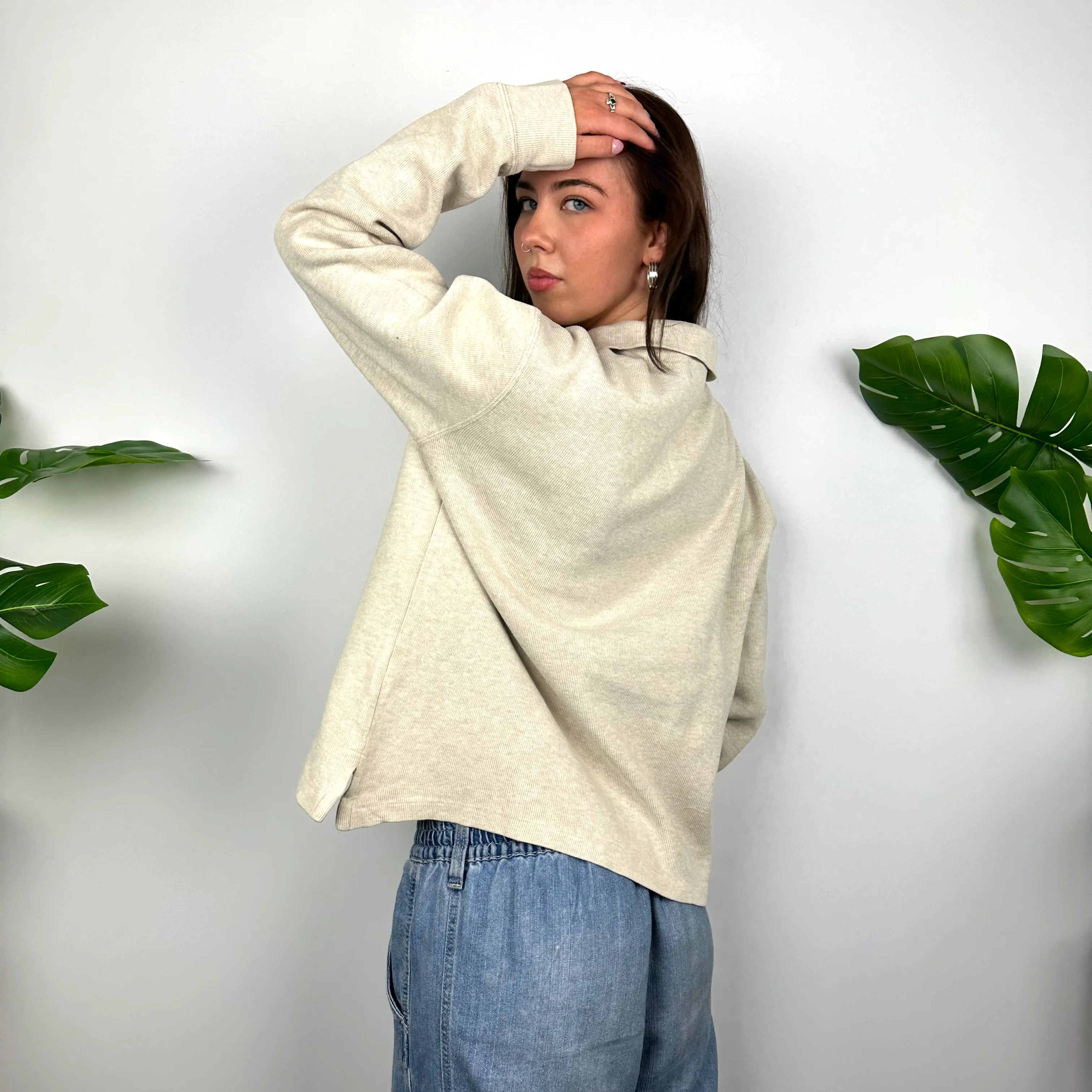 Polo Ralph Lauren Cream Beige Embroidered Logo Quarter Zip Sweatshirt (S) - Image 6
