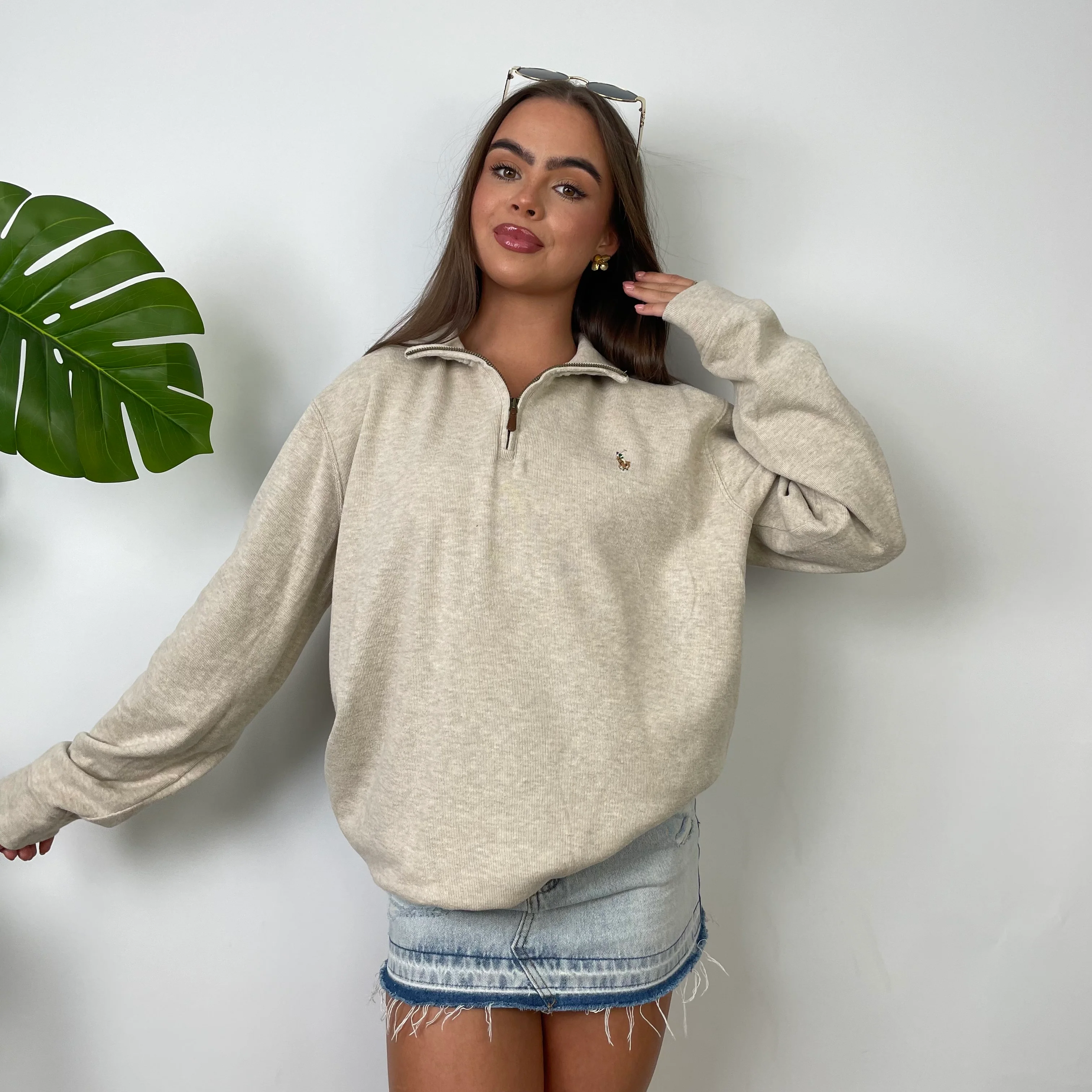 Polo Ralph Lauren Cream Embroidered Logo Quarter Zip Sweatshirt (M) - Image 4