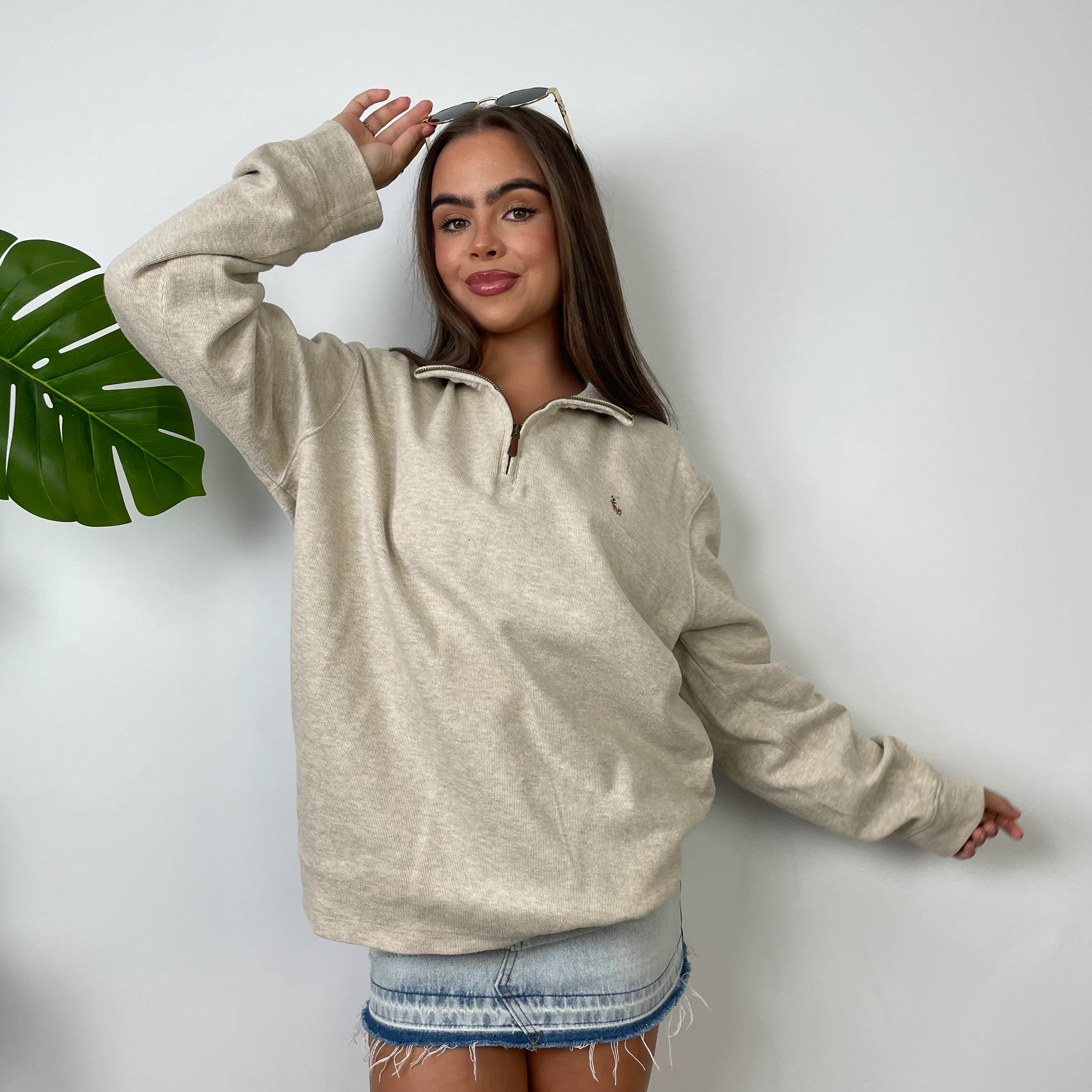 Polo Ralph Lauren Cream Embroidered Logo Quarter Zip Sweatshirt (M) - Image 7