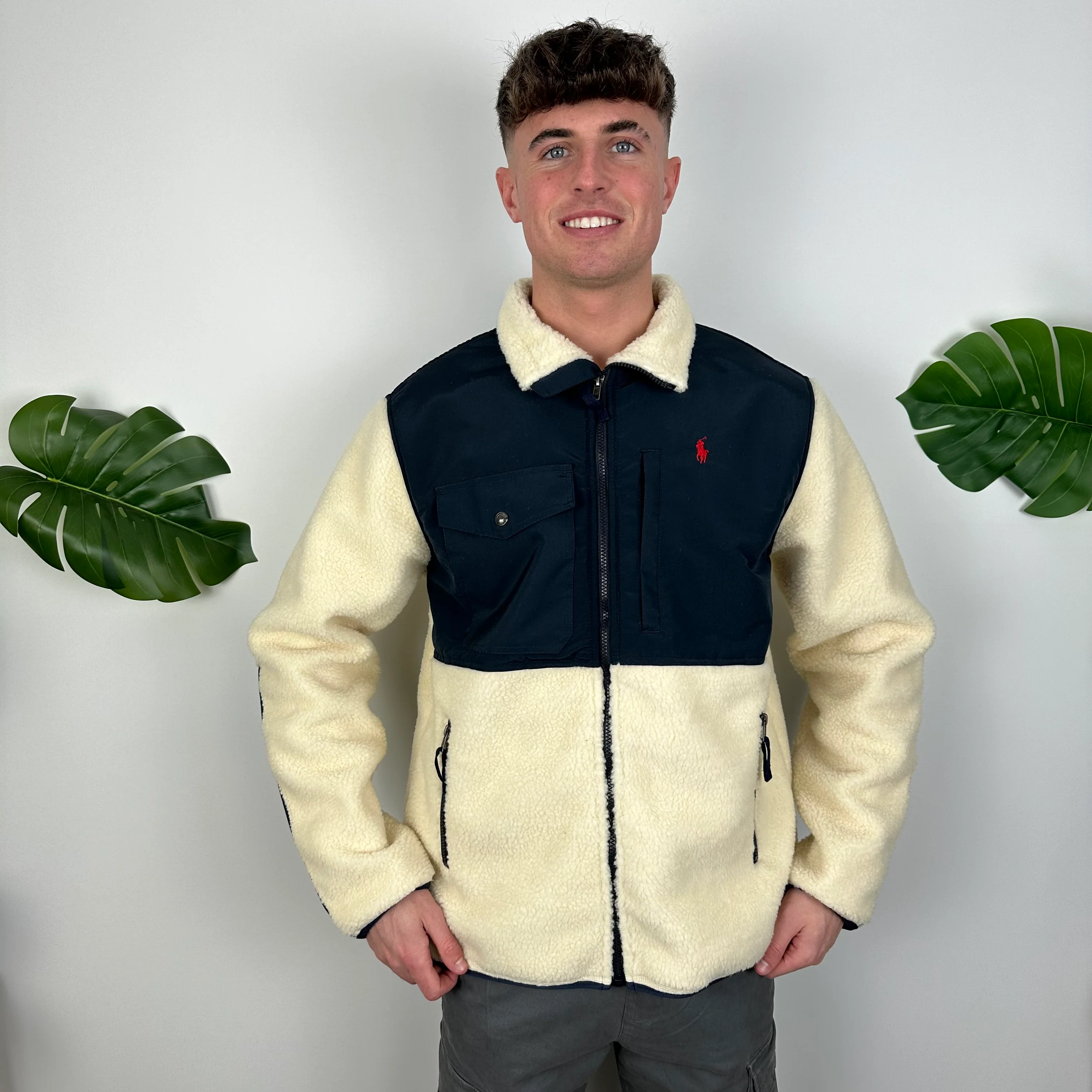 Polo Ralph Lauren Cream Embroidered Logo Teddy Bear Fleece Jacket (L)
