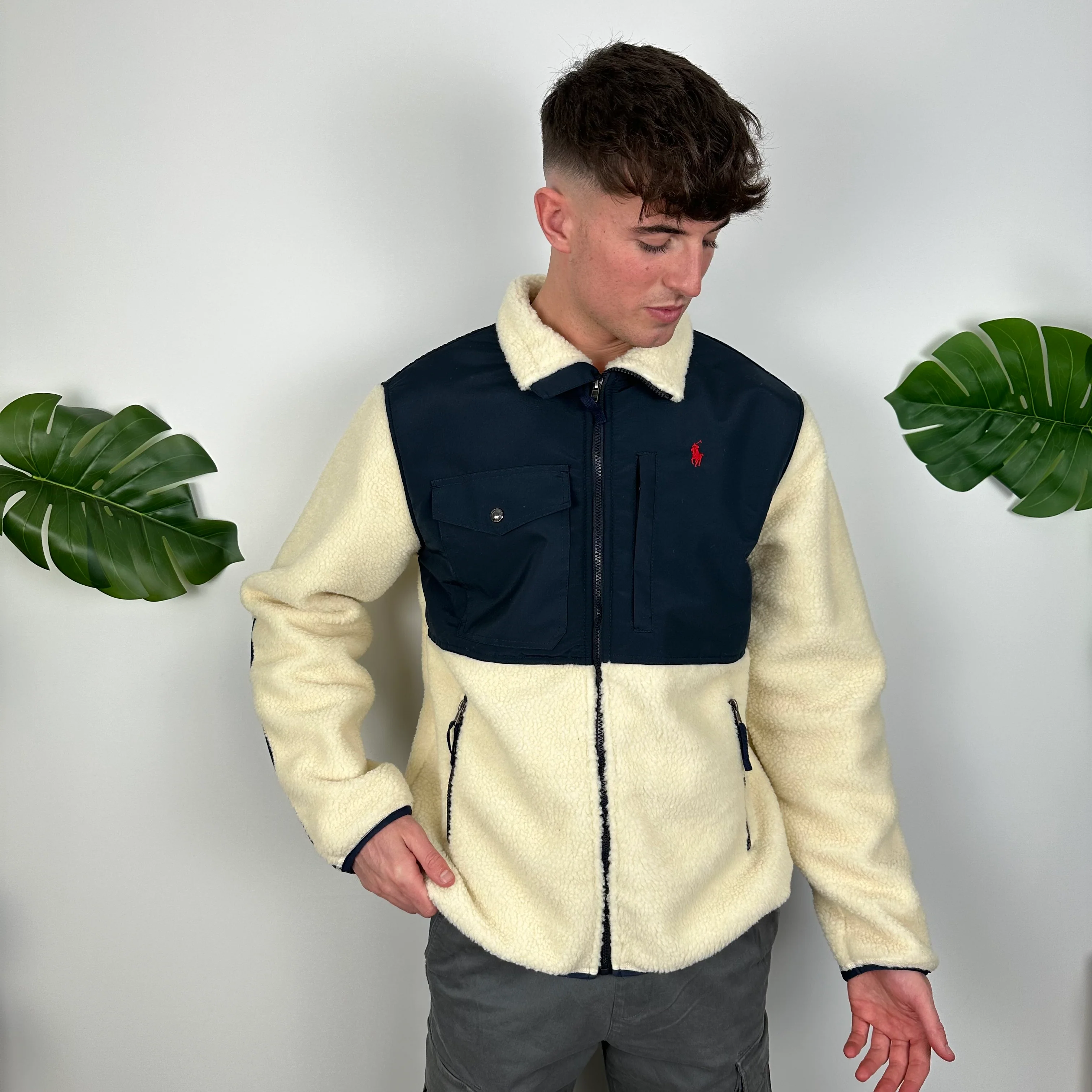 Polo Ralph Lauren Cream Embroidered Logo Teddy Bear Fleece Jacket (L) - Image 3