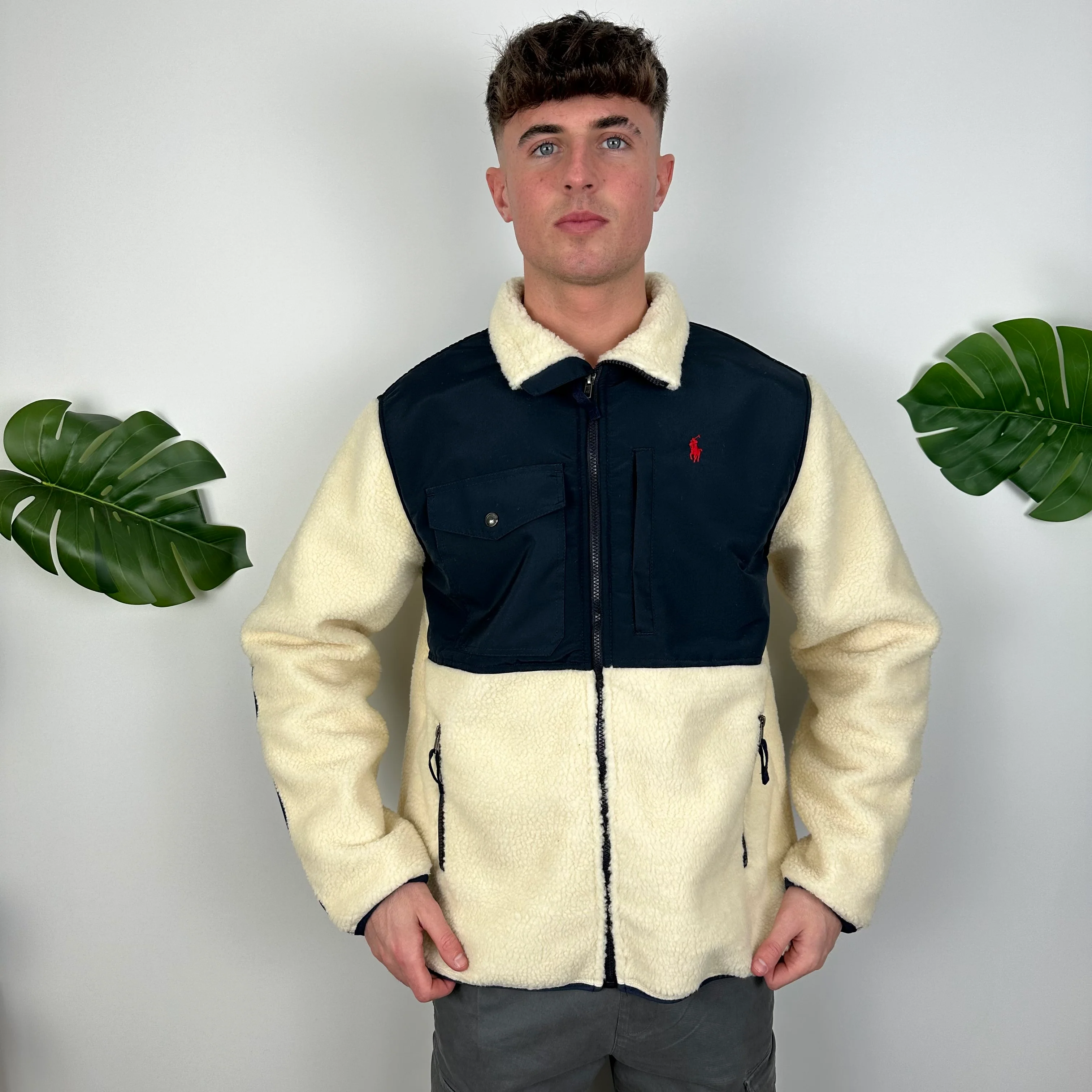 Polo Ralph Lauren Cream Embroidered Logo Teddy Bear Fleece Jacket (L) - Image 6