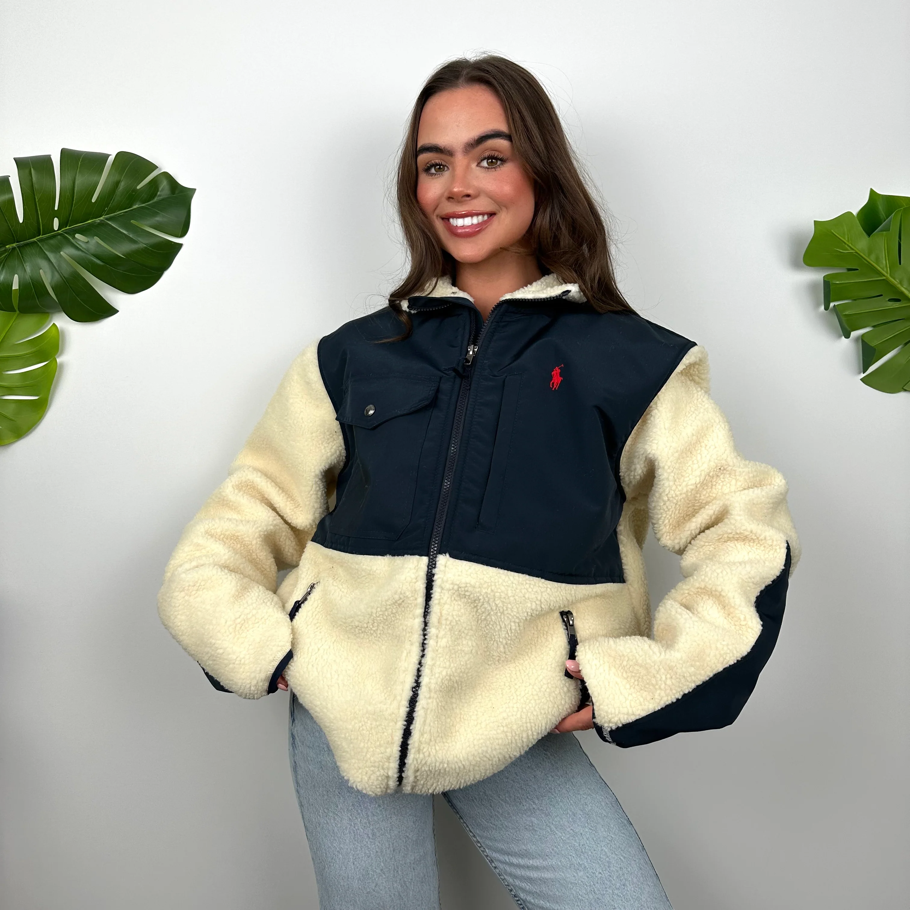 Polo Ralph Lauren Cream Embroidered Logo Teddy Bear Fleece Jacket (L) - Image 3