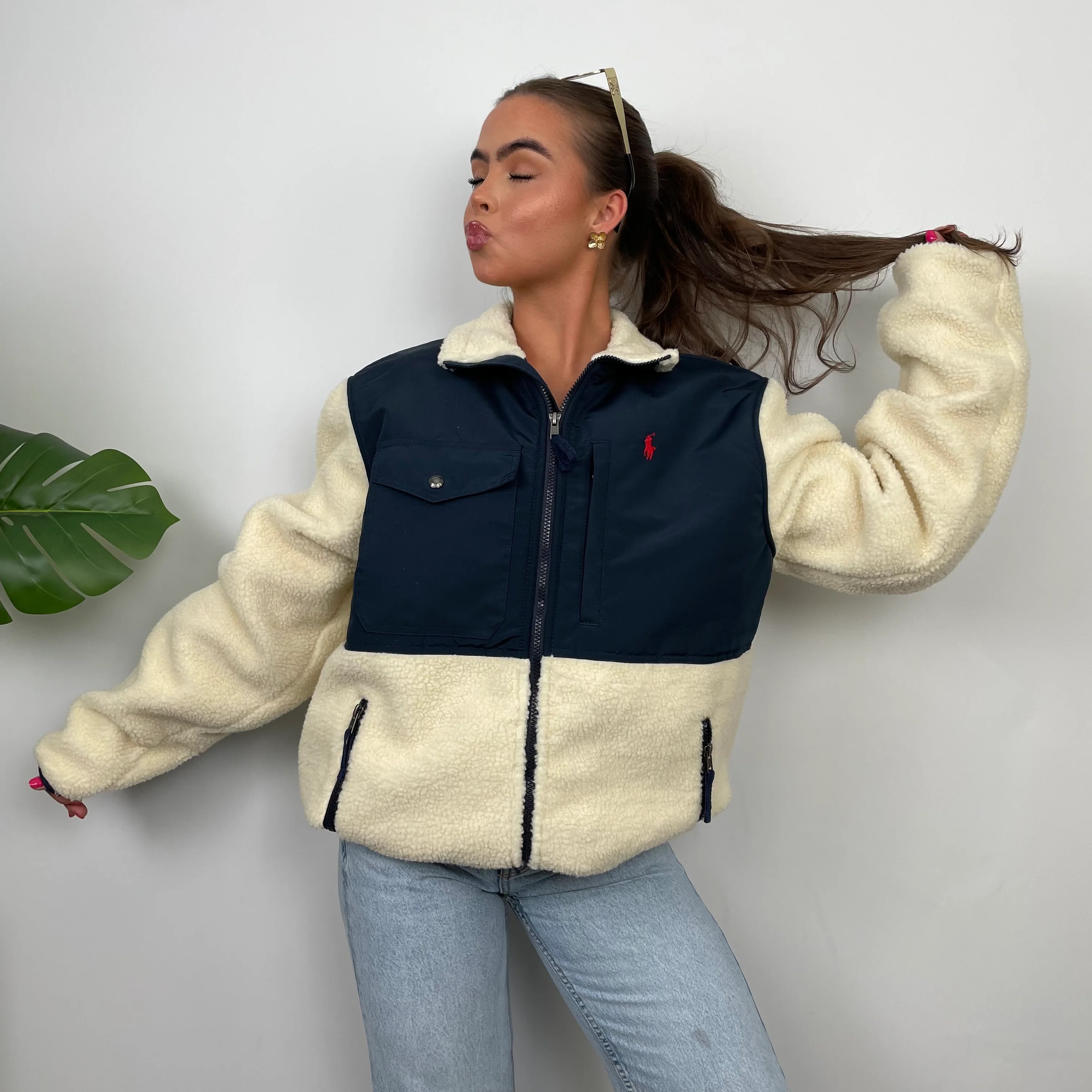 Polo Ralph Lauren Cream Embroidered Logo Teddy Bear Fleece Jacket (L) - Image 3