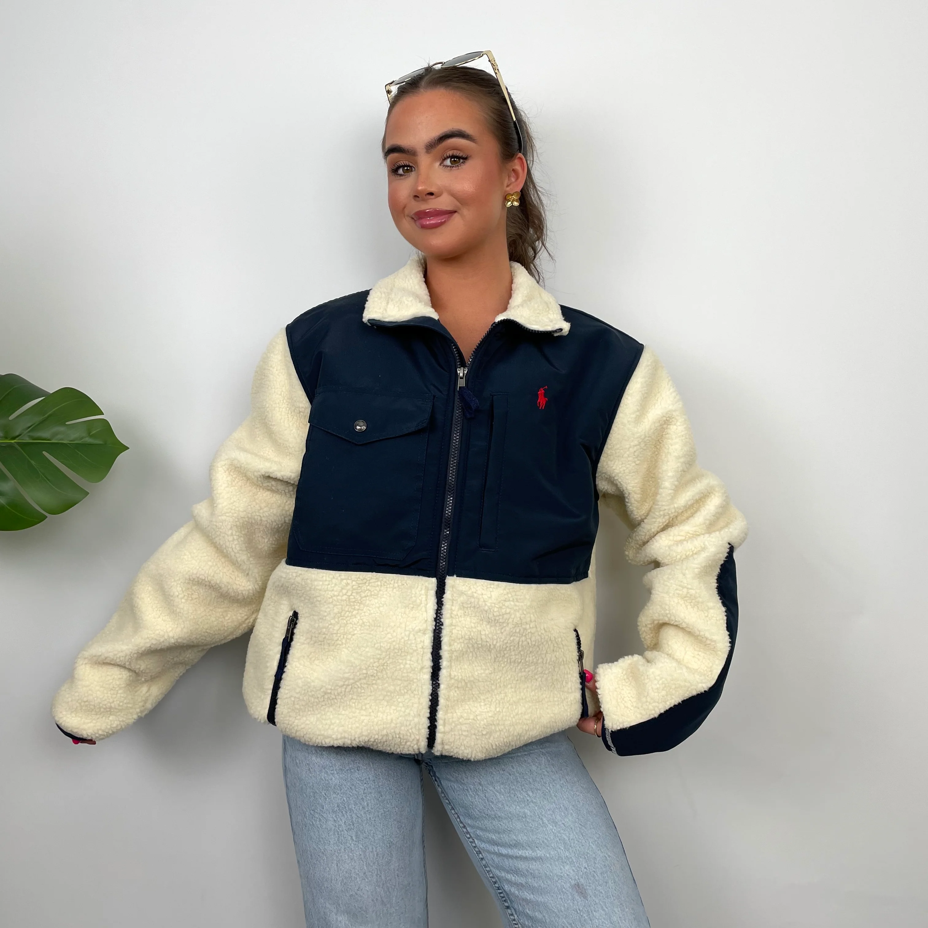 Polo Ralph Lauren Cream Embroidered Logo Teddy Bear Fleece Jacket (L) - Image 4