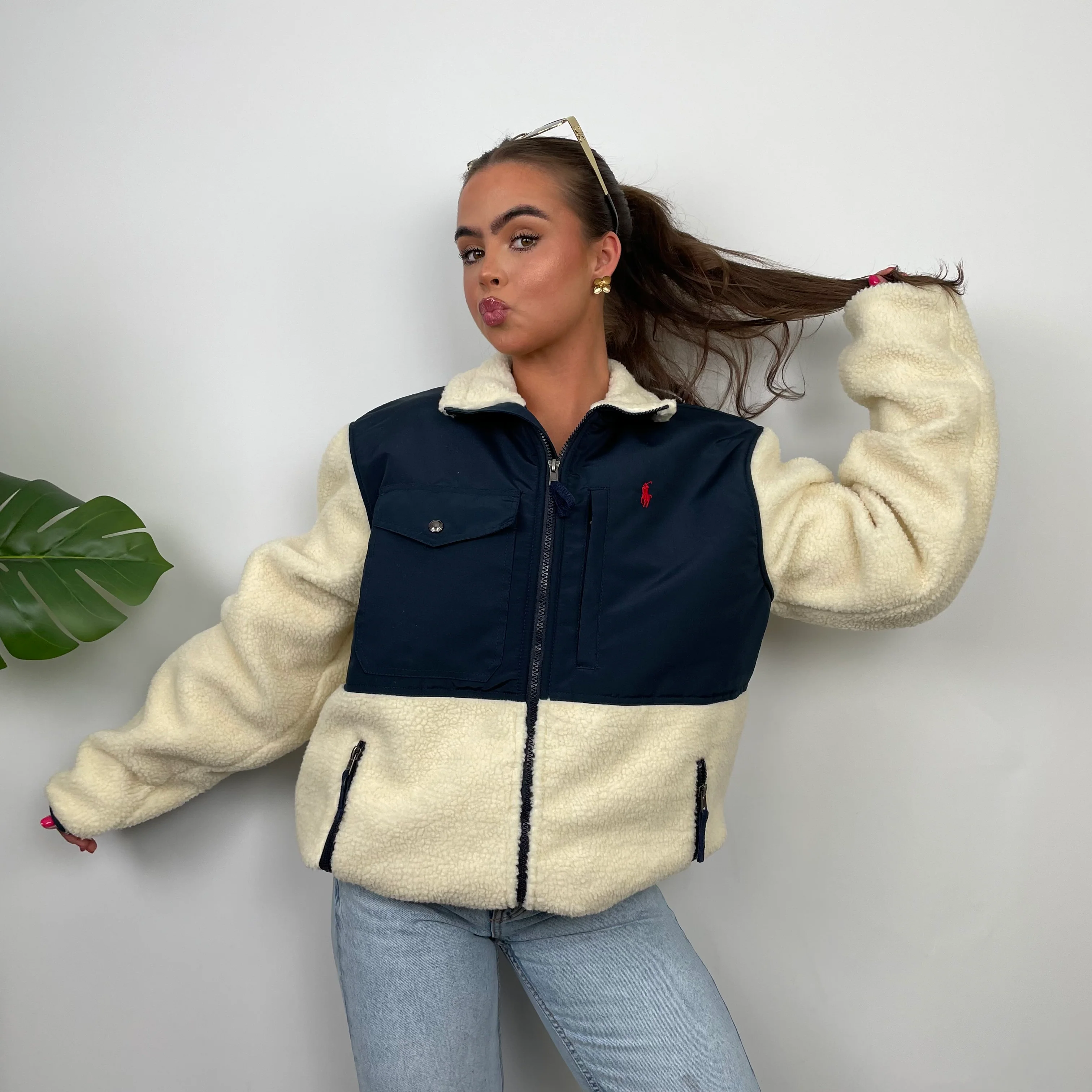 Polo Ralph Lauren Cream Embroidered Logo Teddy Bear Fleece Jacket (L) - Image 7