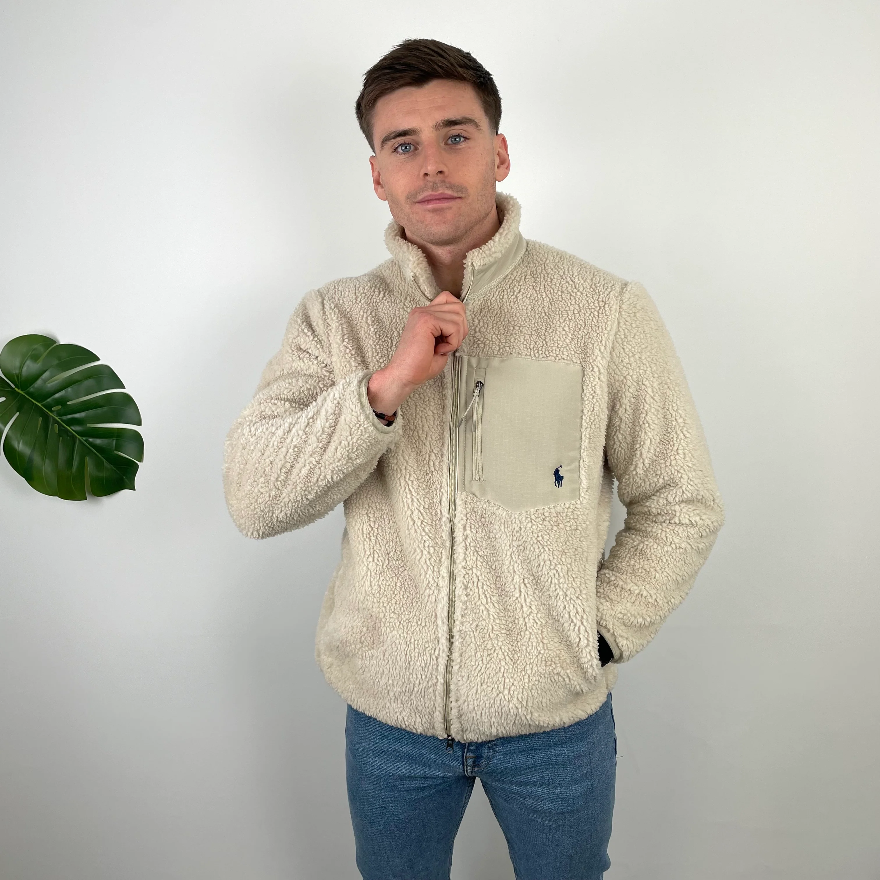 Polo Ralph Lauren Cream Embroidered Logo Teddy Bear Fleece Jacket (M) - Image 2