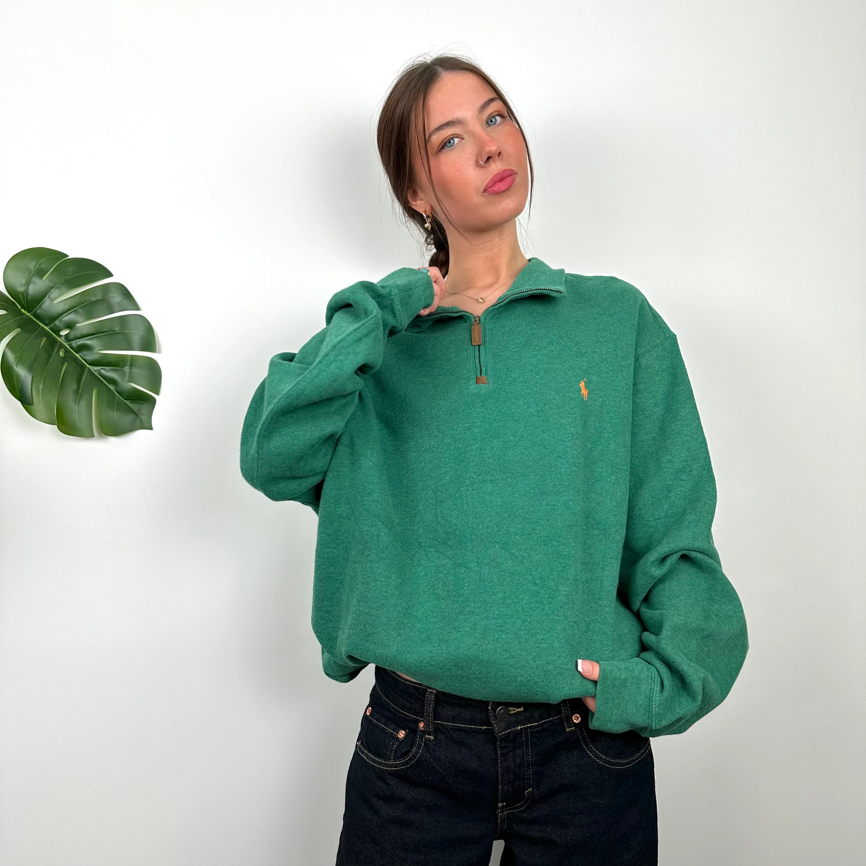 Polo Ralph Lauren Green Embroidered Logo Quarter Zip Sweatshirt (XXL) - Image 2