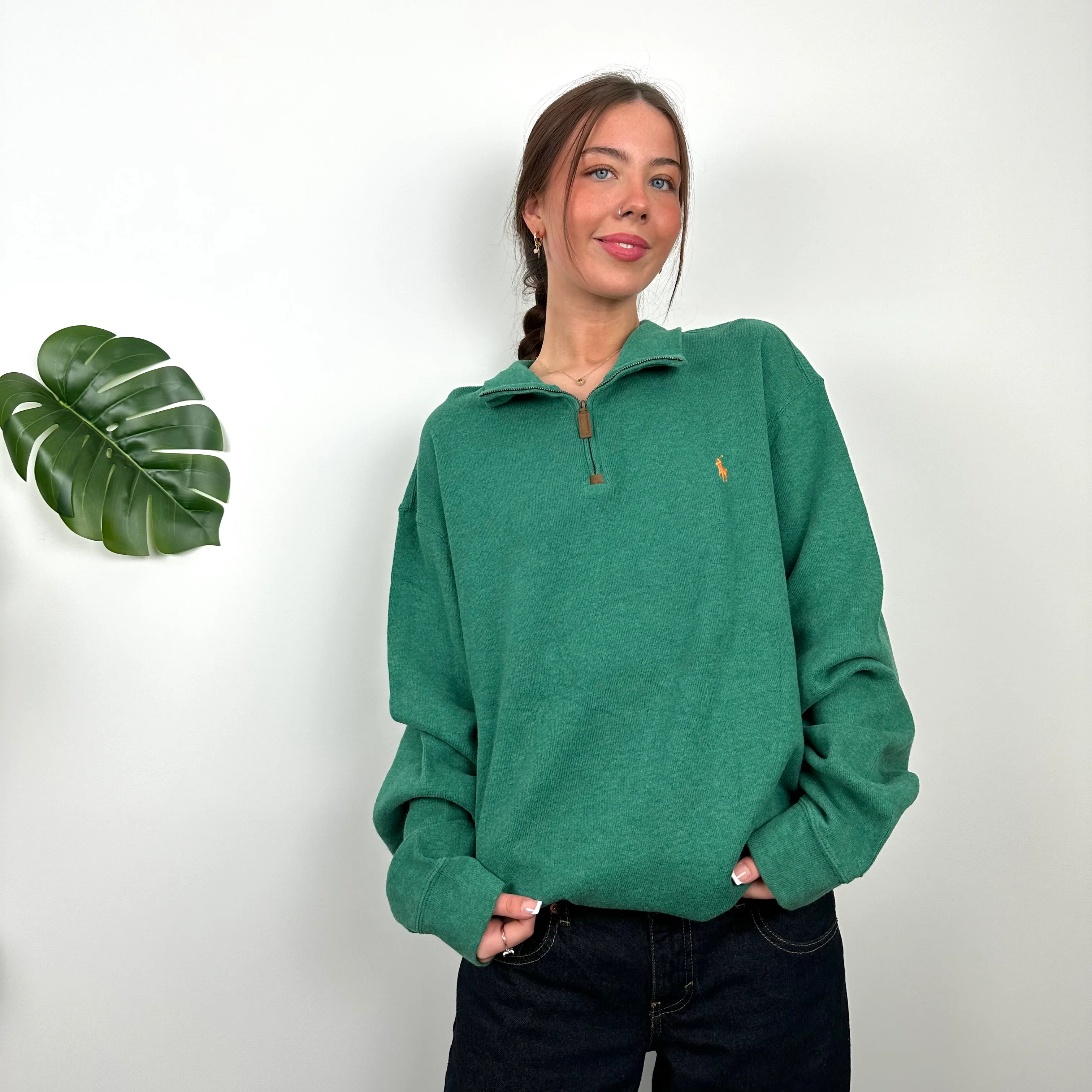 Polo Ralph Lauren Green Embroidered Logo Quarter Zip Sweatshirt (XXL) - Image 3