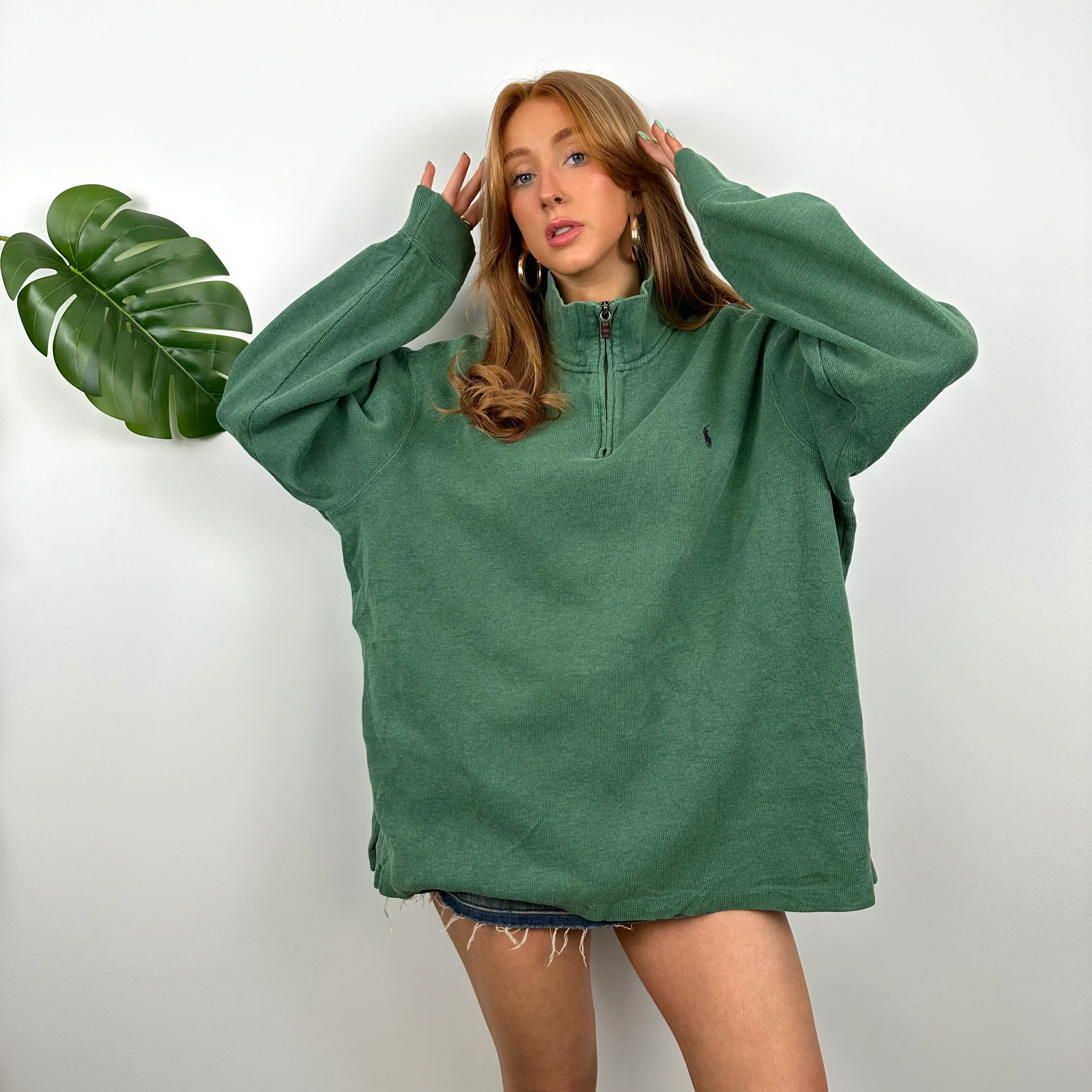 Polo Ralph Lauren Green Embroidered Logo Quarter Zip Sweatshirt (XL) - Image 2