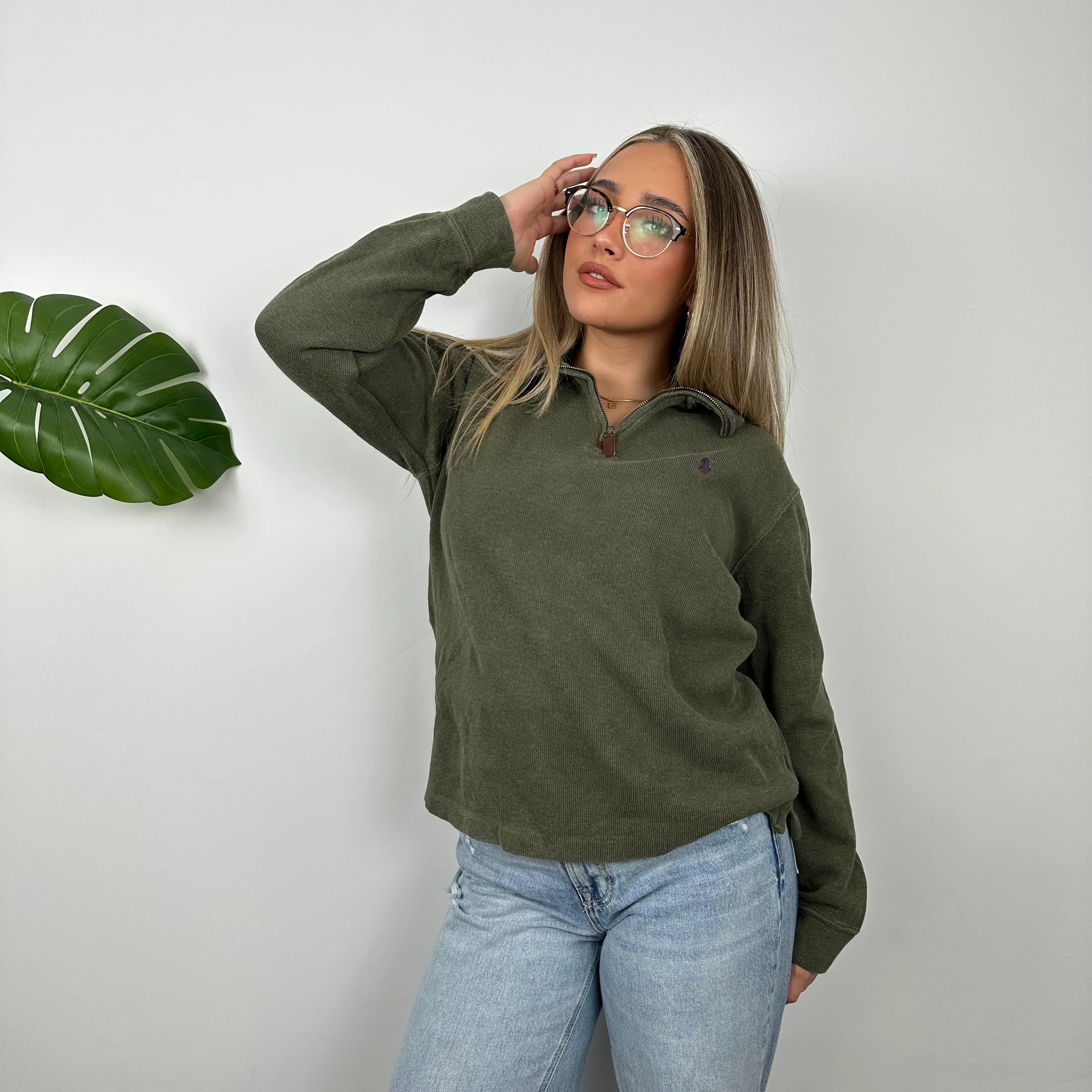 Polo Ralph Lauren Green Embroidered Logo Quarter Zip Sweatshirt (S) - Image 2