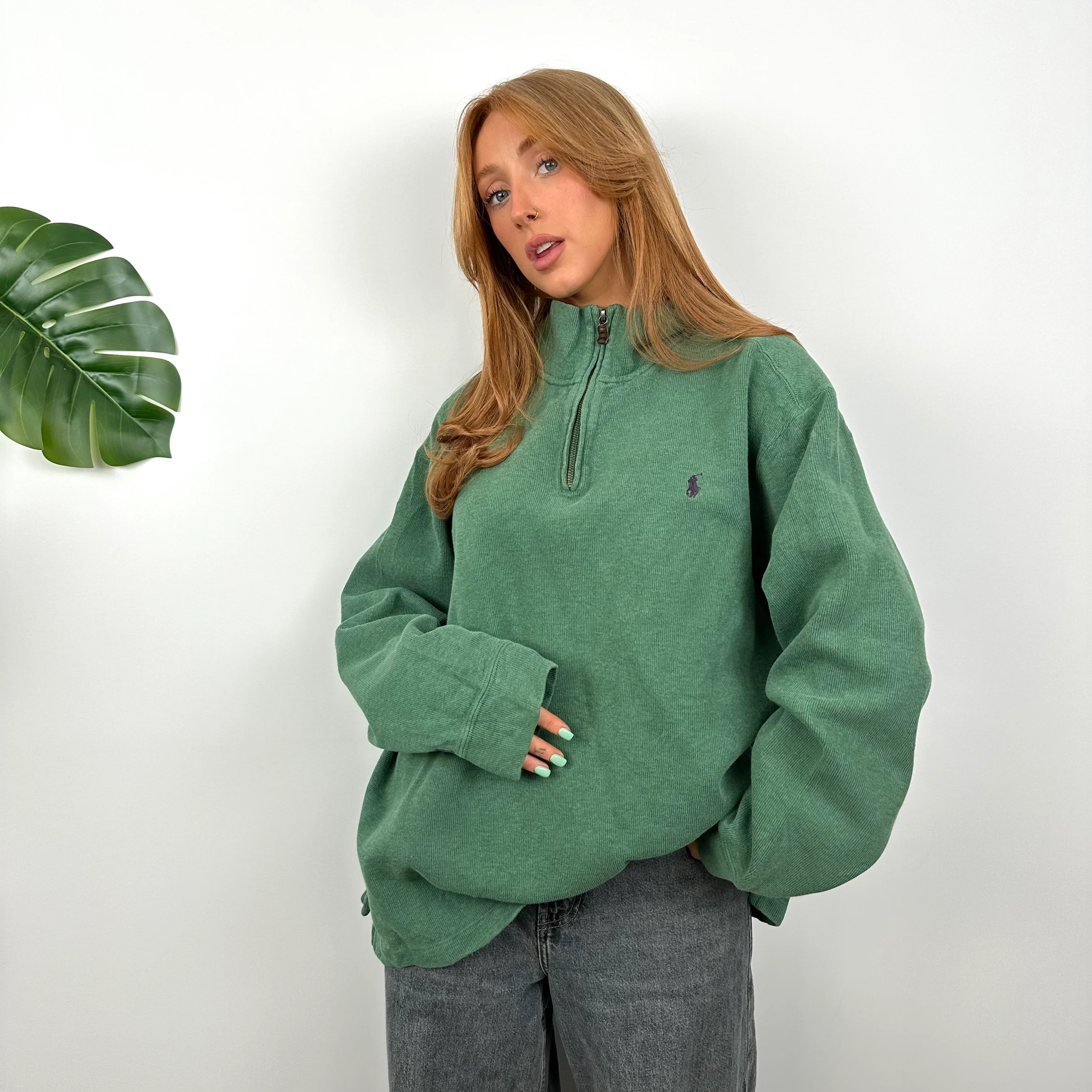 Polo Ralph Lauren Green Embroidered Logo Quarter Zip Sweatshirt (XL) - Image 4