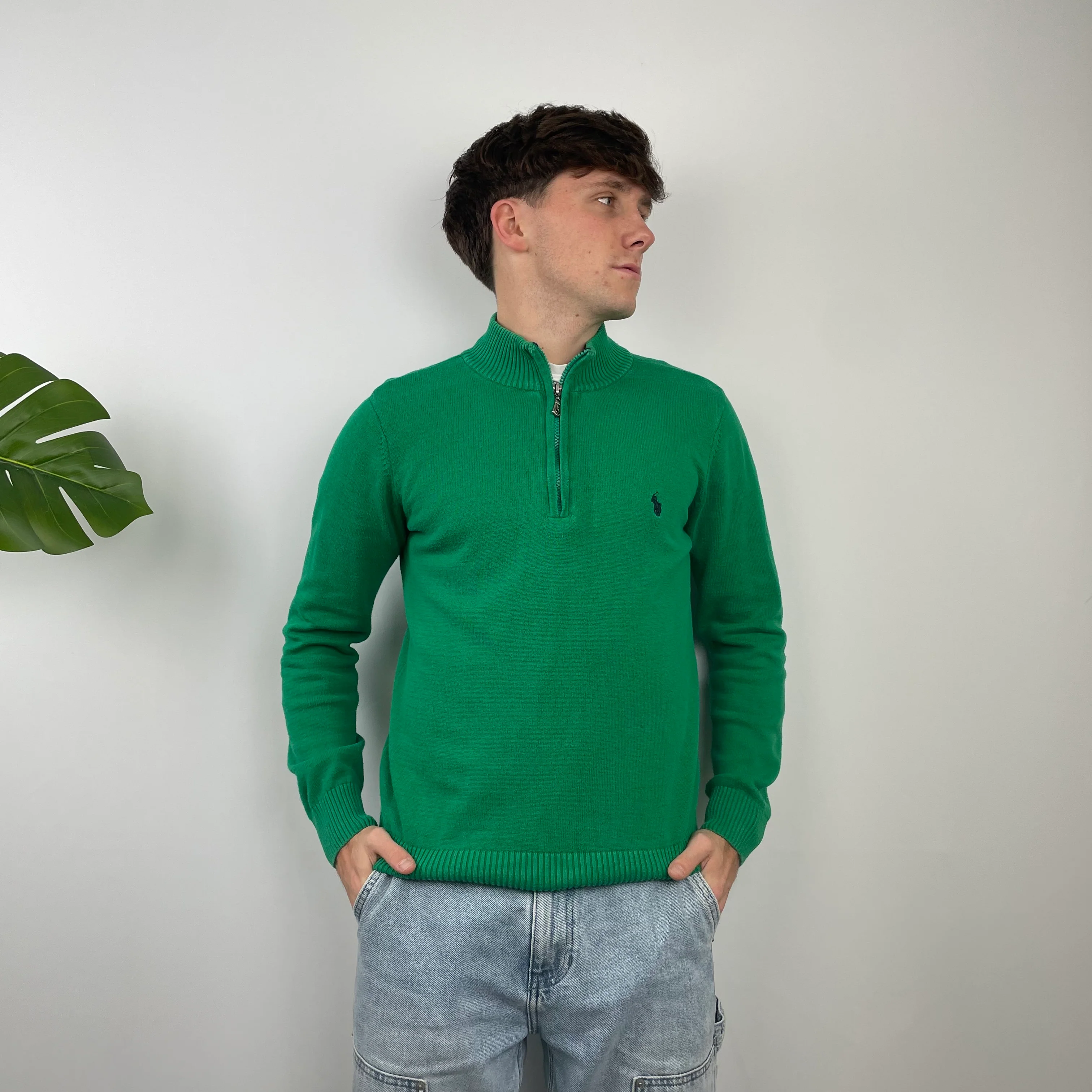 Polo Ralph Lauren Green Embroidered Logo Quarter Zip Sweatshirt (S) - Image 2