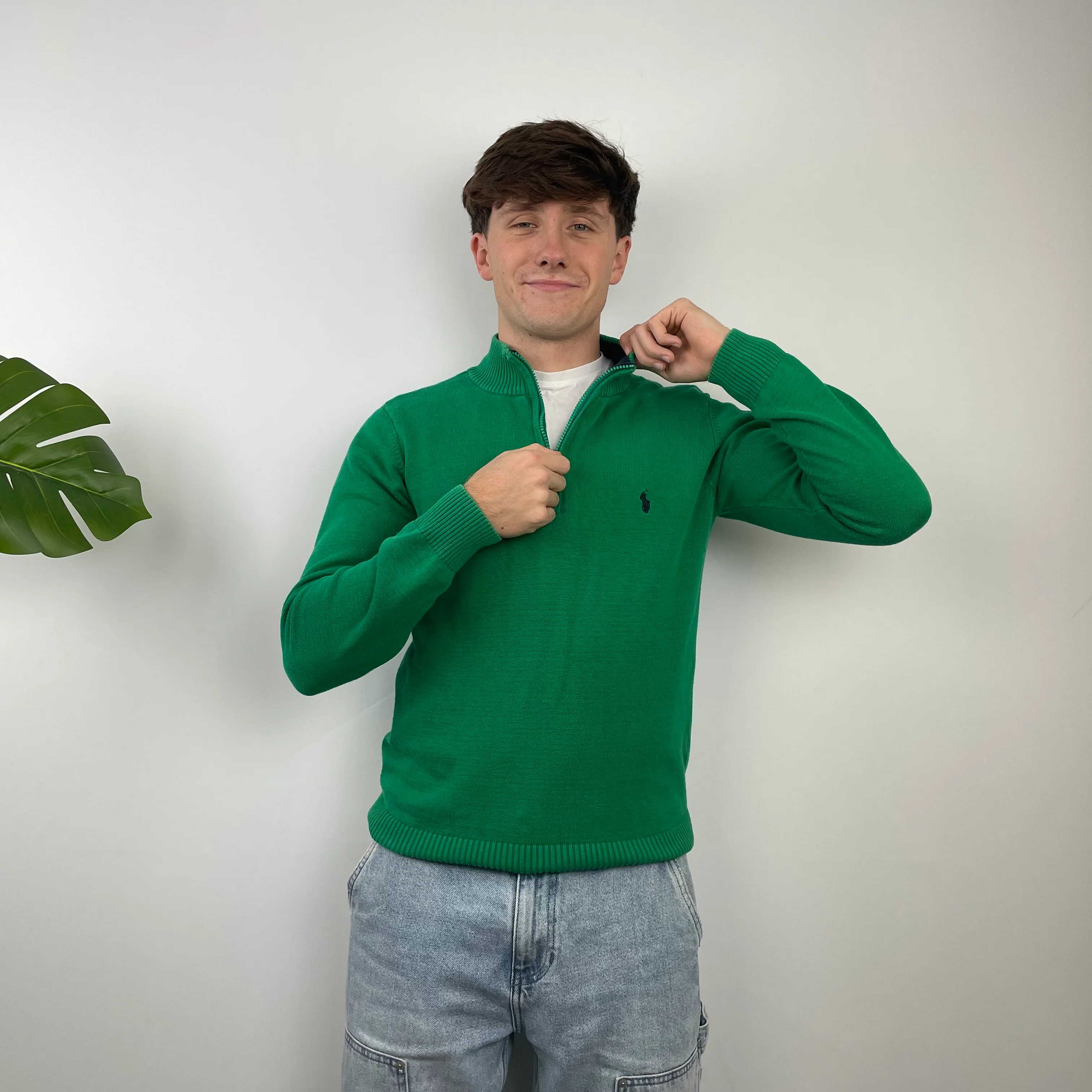 Polo Ralph Lauren Green Embroidered Logo Quarter Zip Sweatshirt (S) - Image 3