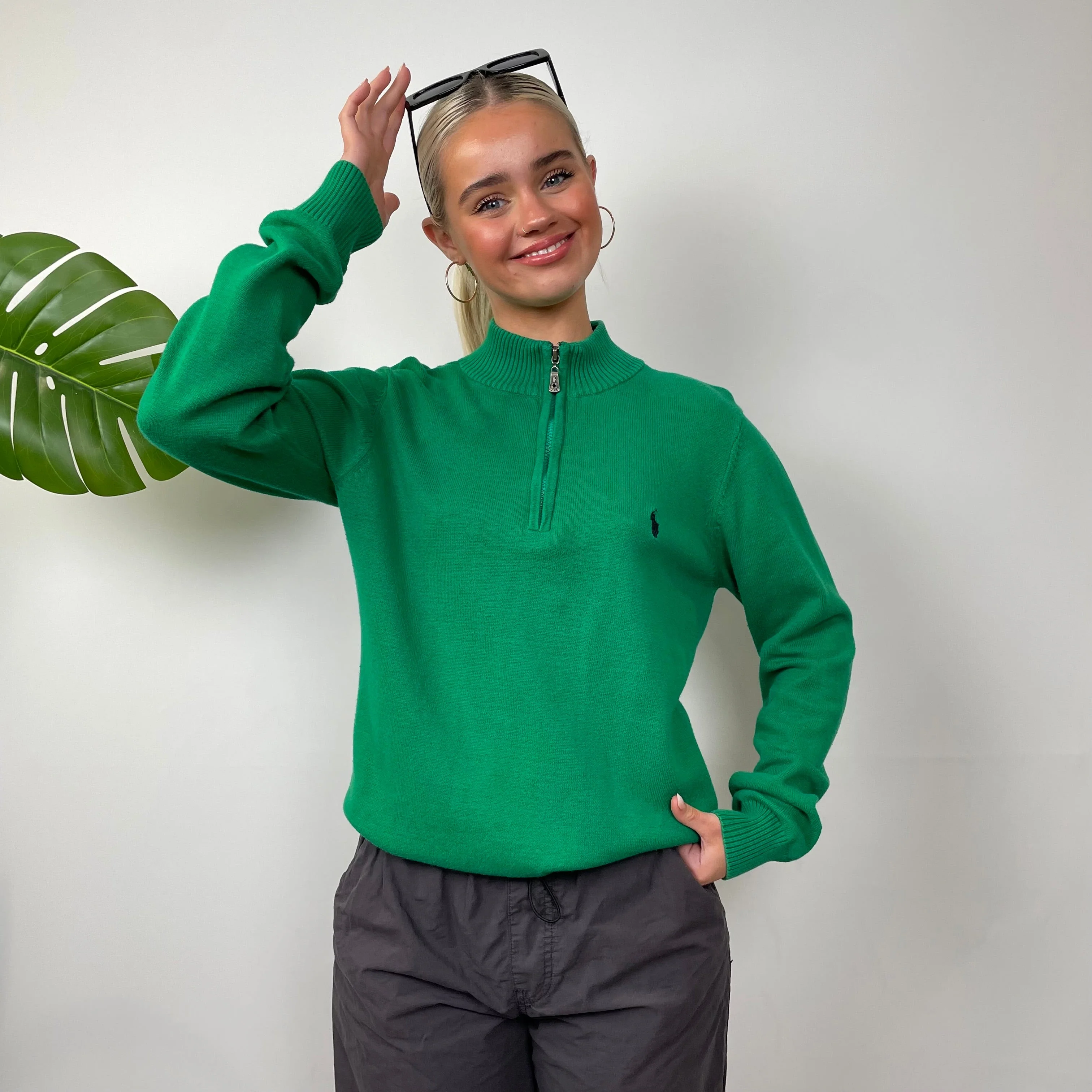 Polo Ralph Lauren Green Embroidered Logo Quarter Zip Sweatshirt (S) - Image 2