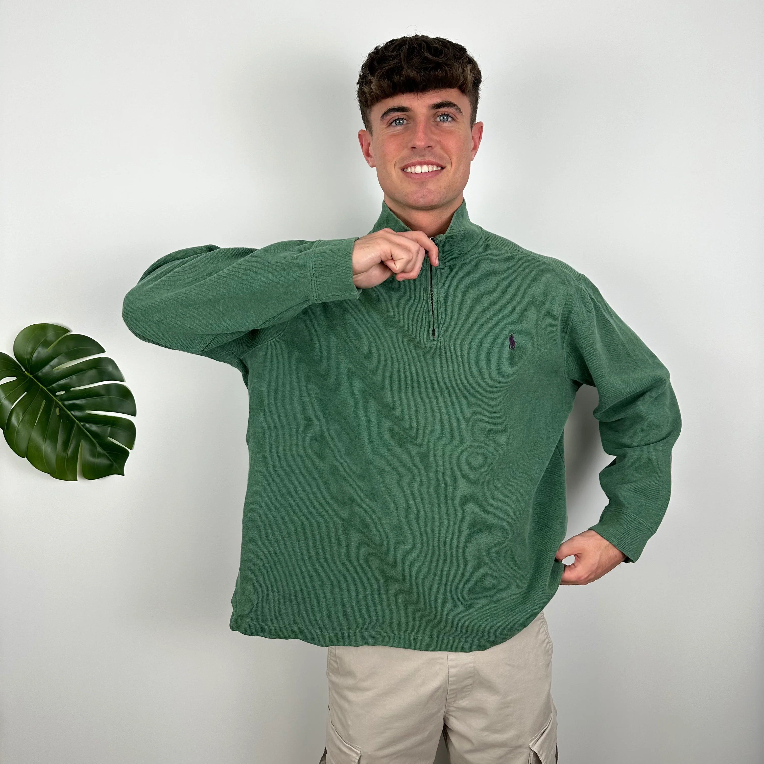 Polo Ralph Lauren Green Embroidered Logo Quarter Zip Sweatshirt (XL) - Image 3