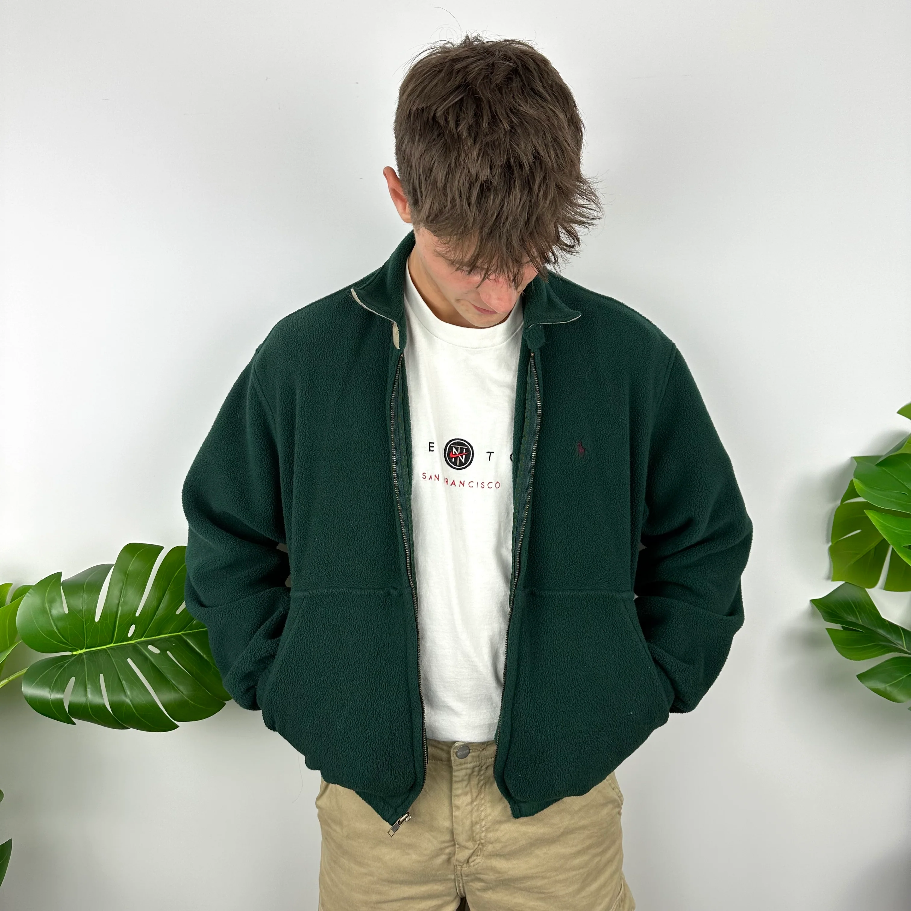 Polo Ralph Lauren Green Embroidered Logo Teddy Bear Fleece Zip Up Jacket (M) - Image 2