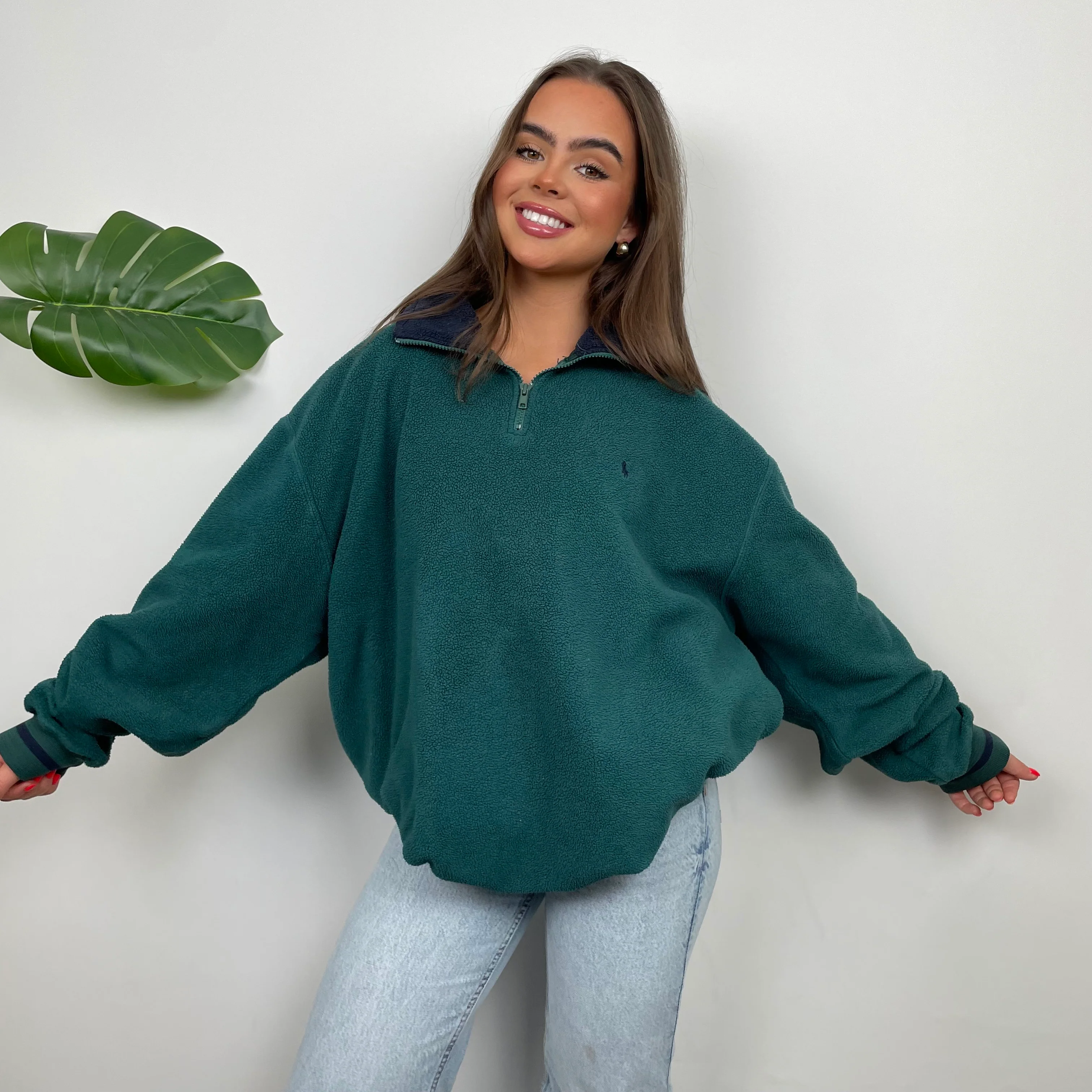 Polo Ralph Lauren Green Teddy Bear Fleece Embroidered Logo Quarter Zip Sweatshirt (L) - Image 6