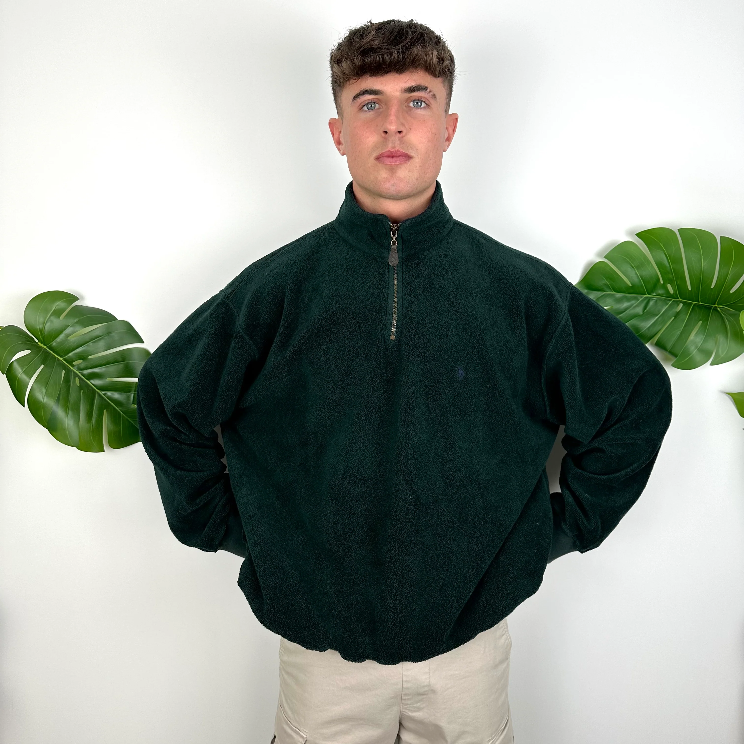 Polo Ralph Lauren Green Teddy Bear Fleece Embroidered Logo Quarter Zip Sweatshirt (XL) - Image 3