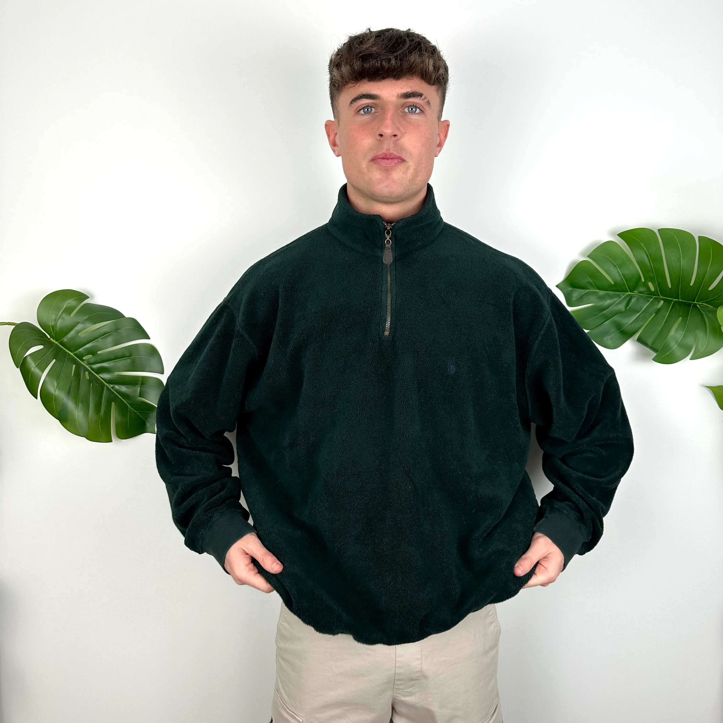 Polo Ralph Lauren Green Teddy Bear Fleece Embroidered Logo Quarter Zip Sweatshirt (XL) - Image 4