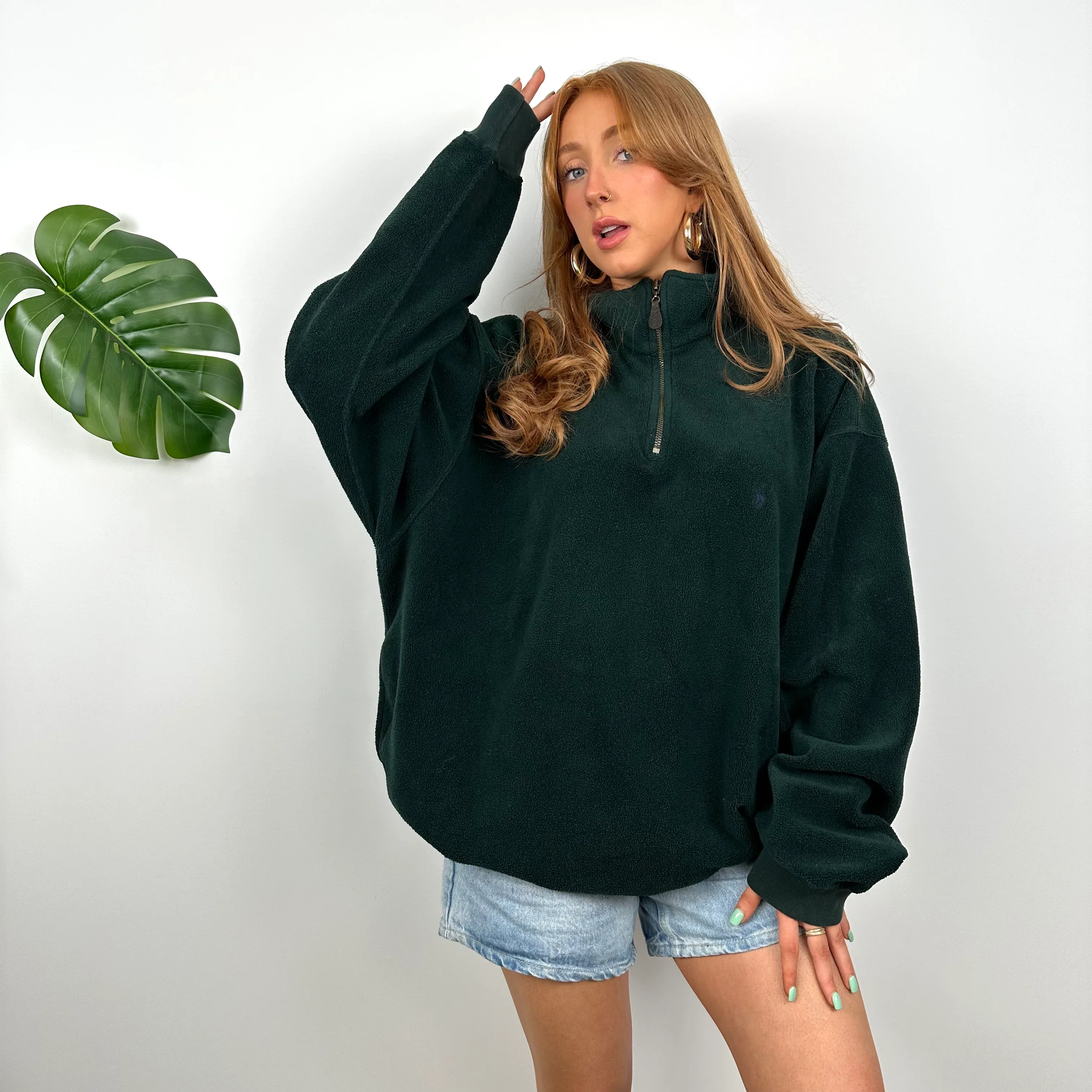 Polo Ralph Lauren Green Teddy Bear Fleece Embroidered Logo Quarter Zip Sweatshirt (XL) - Image 4