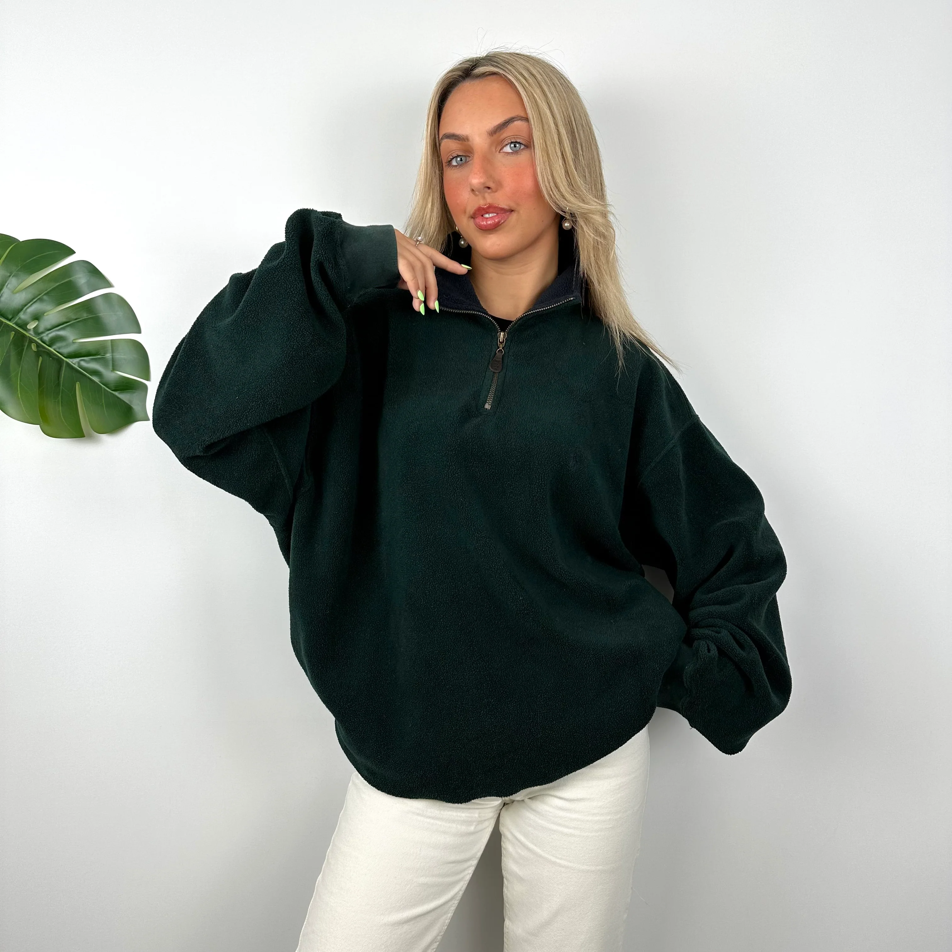 Polo Ralph Lauren Green Teddy Bear Fleece Embroidered Logo Quarter Zip Sweatshirt (XL) - Image 2