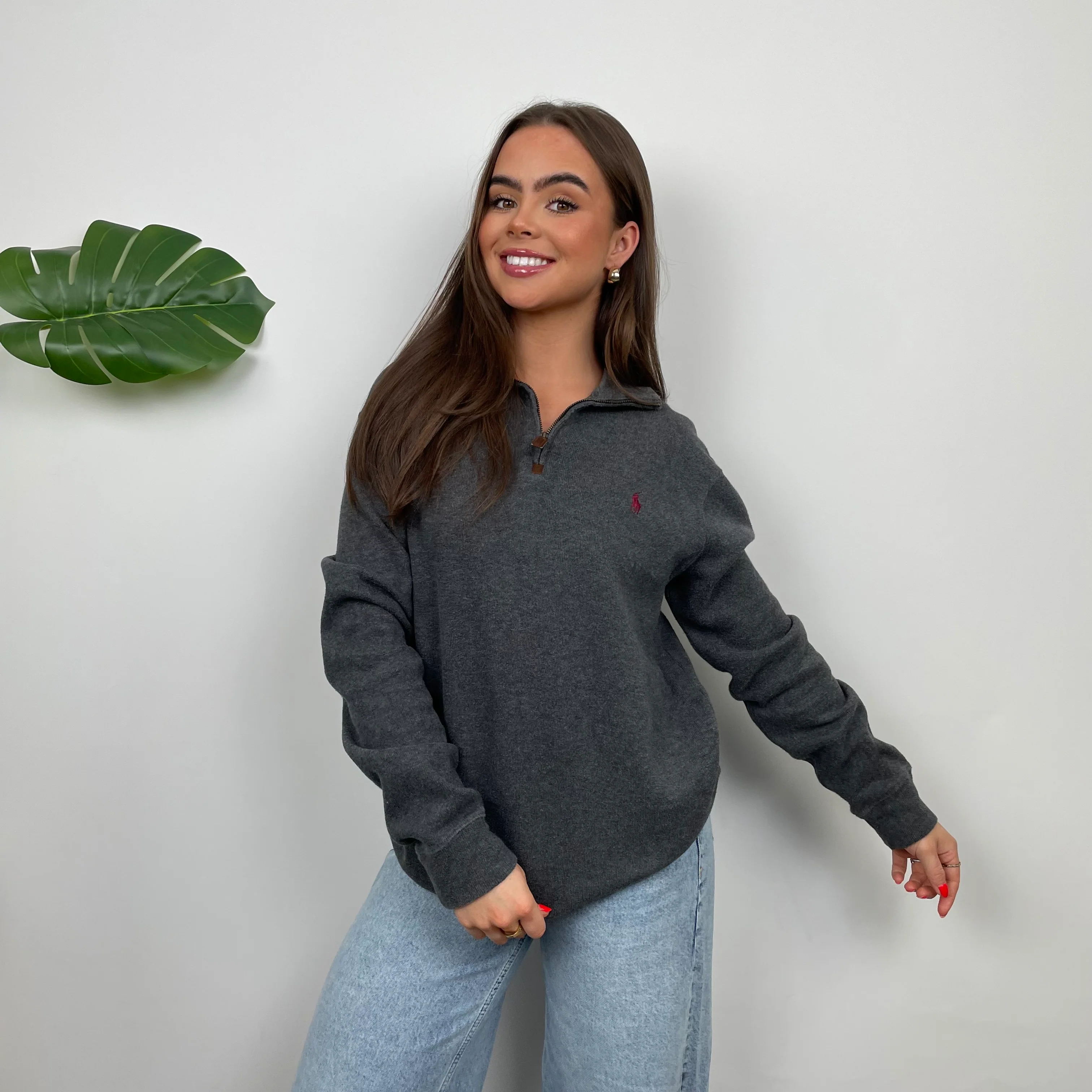 Polo Ralph Lauren Grey Embroidered Logo Quarter Zip Sweatshirt (L) - Image 5