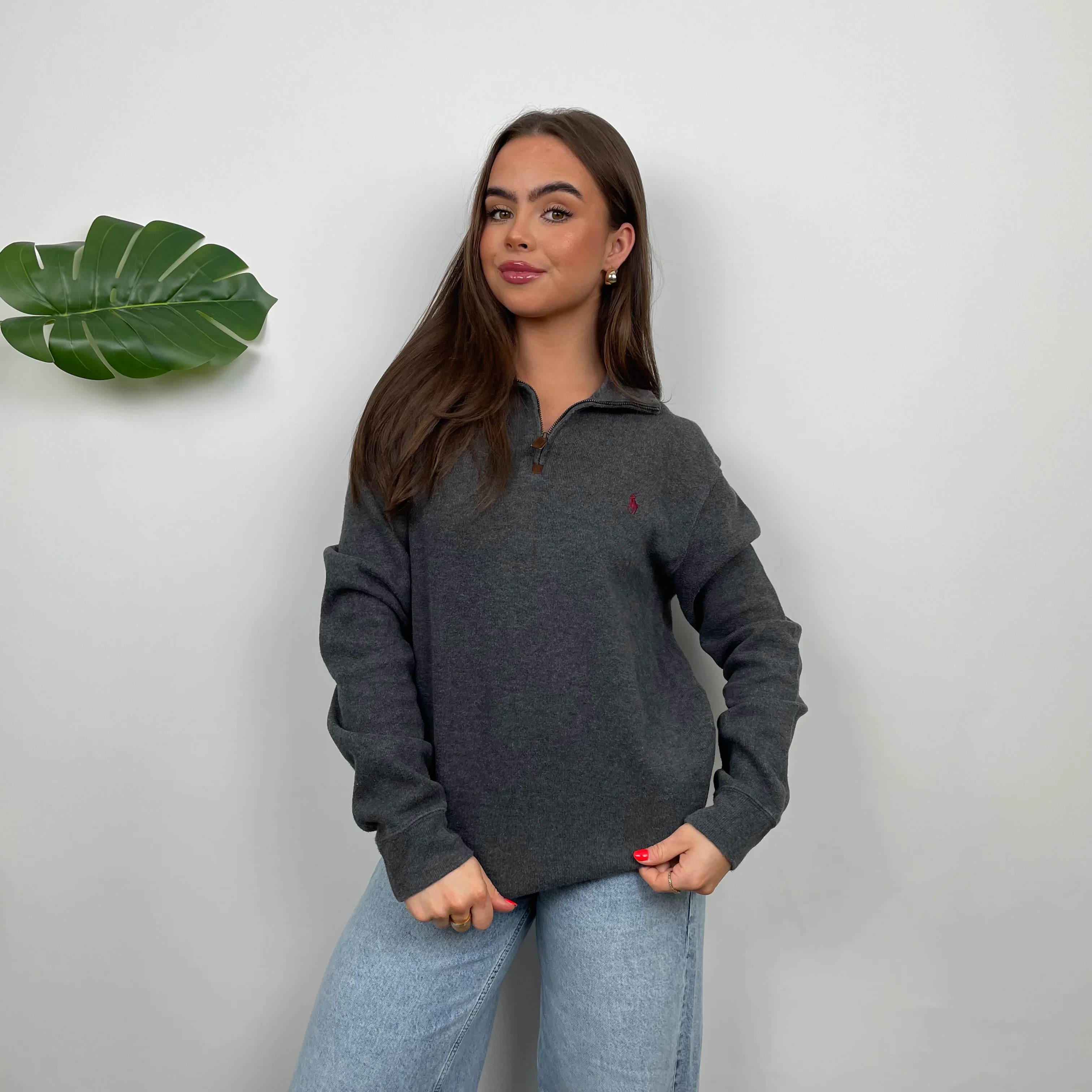 Polo Ralph Lauren Grey Embroidered Logo Quarter Zip Sweatshirt (L) - Image 6