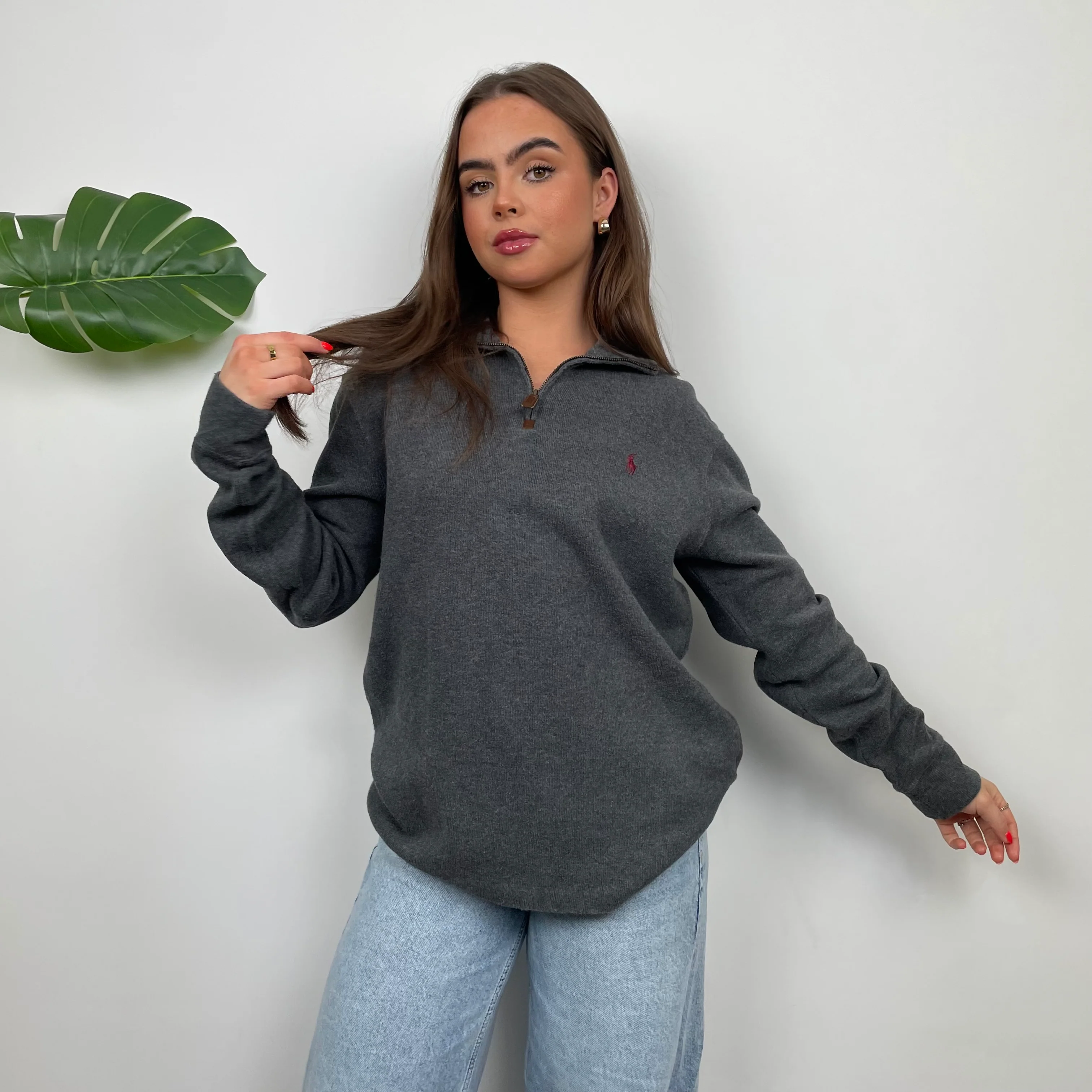 Polo Ralph Lauren Grey Embroidered Logo Quarter Zip Sweatshirt (L) - Image 8