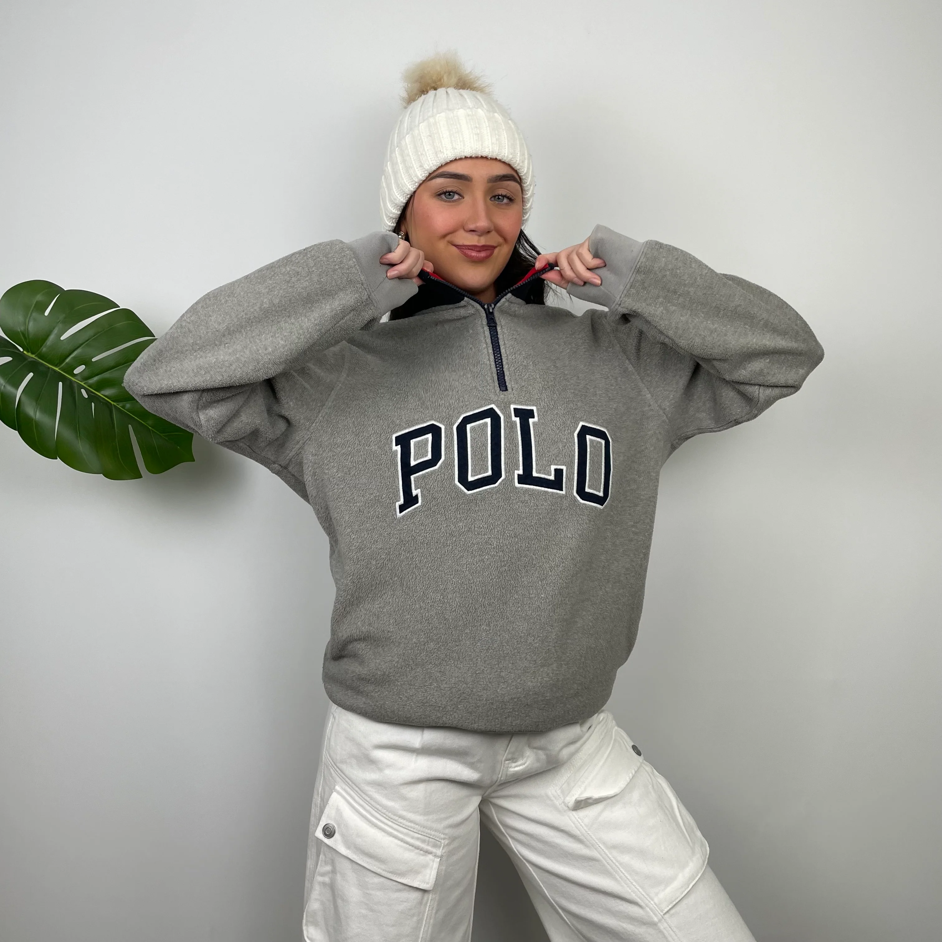 Polo Ralph Lauren Grey Embroidered Spell Out Fleece Quarter Zip (L) - Image 4