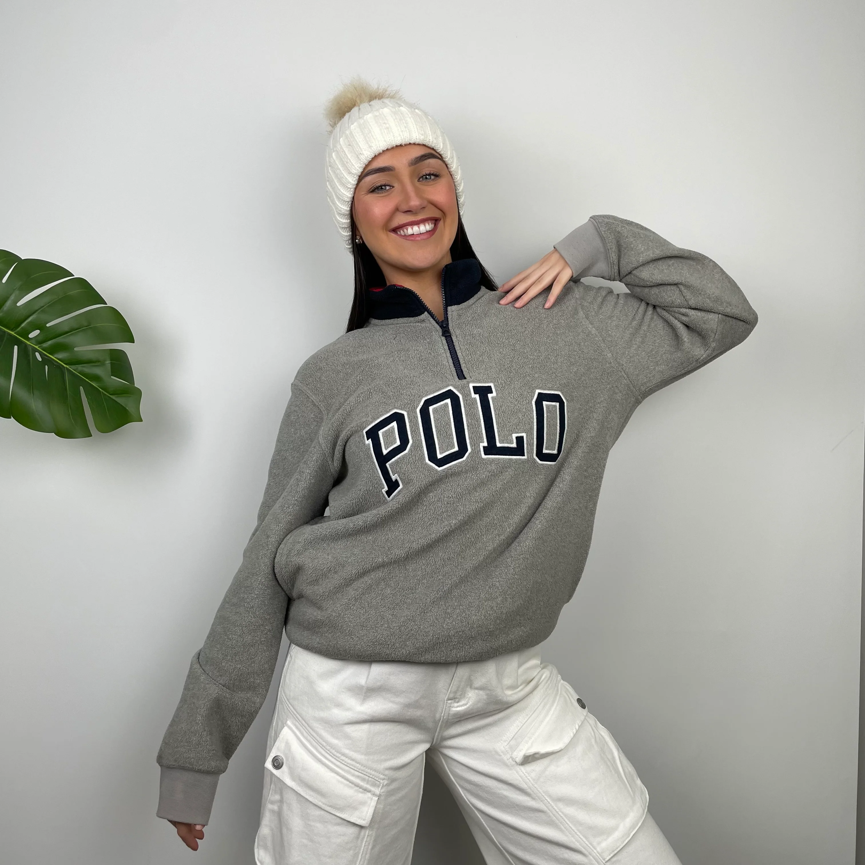 Polo Ralph Lauren Grey Embroidered Spell Out Fleece Quarter Zip (L) - Image 5