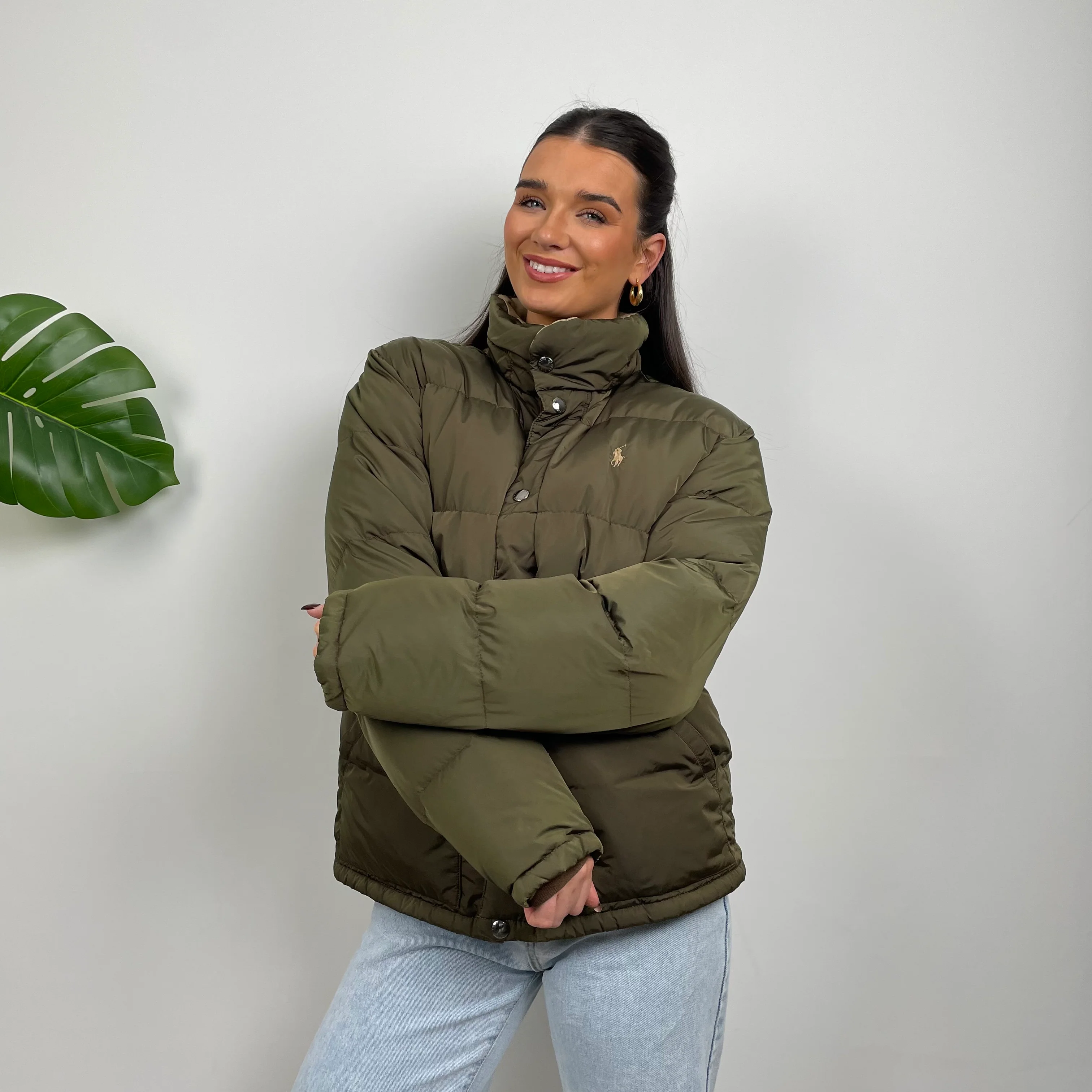 Polo Ralph Lauren Khaki Green Embroidered Logo Puffer Jacket (M) - Image 4