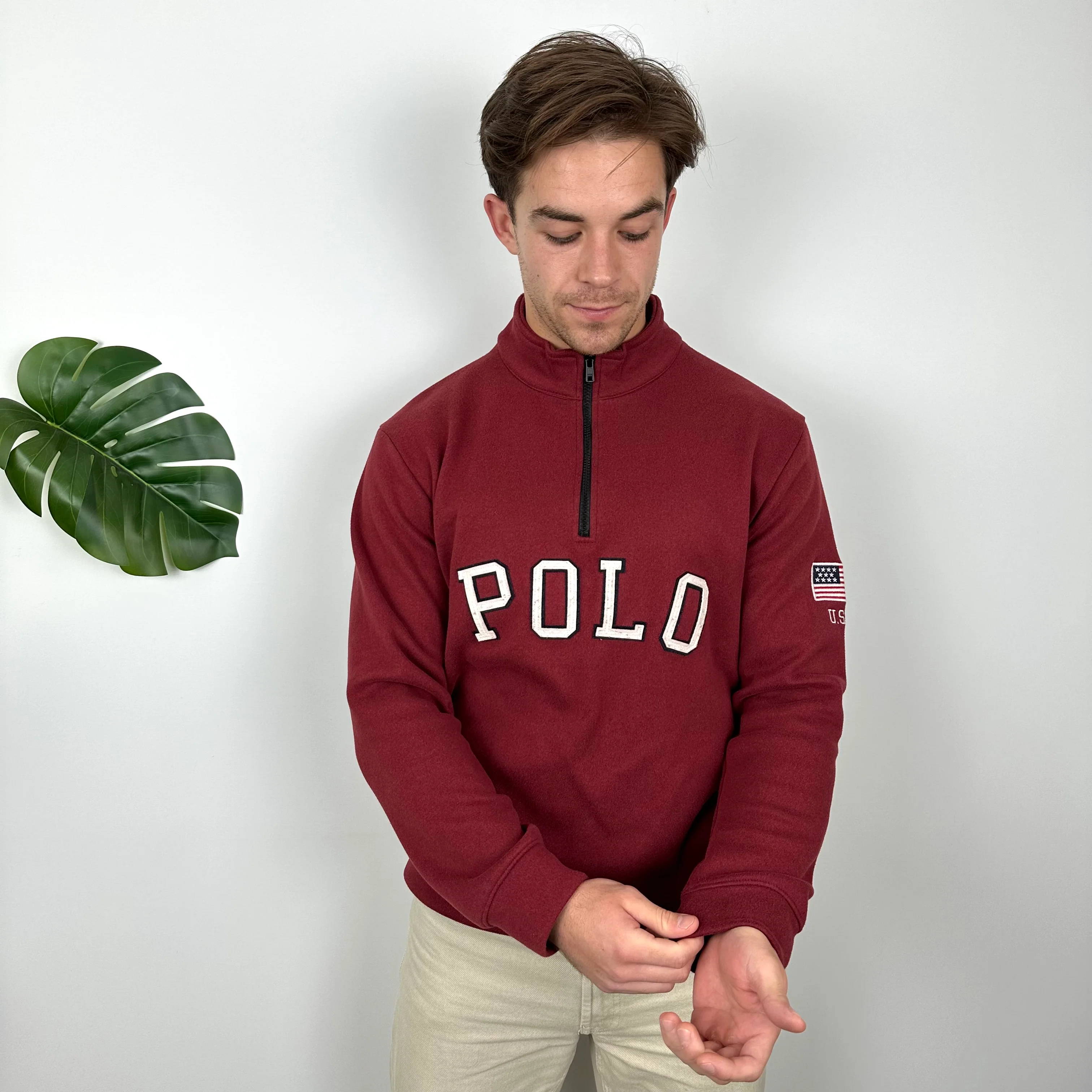 Polo Ralph Lauren Maroon Embroidered Spell Out Fleece Quarter Zip (L) - Image 3