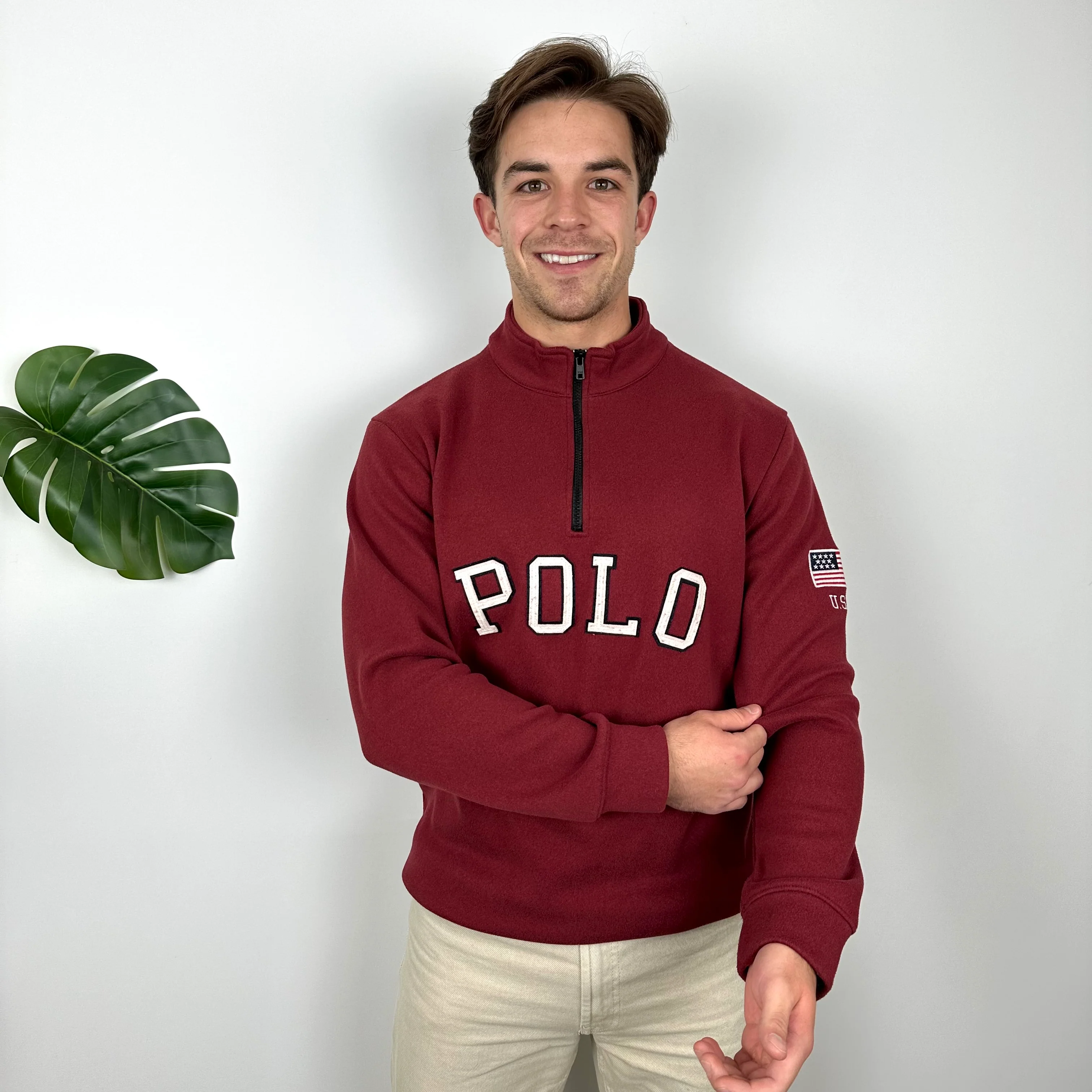 Polo Ralph Lauren Maroon Embroidered Spell Out Fleece Quarter Zip (L) - Image 4