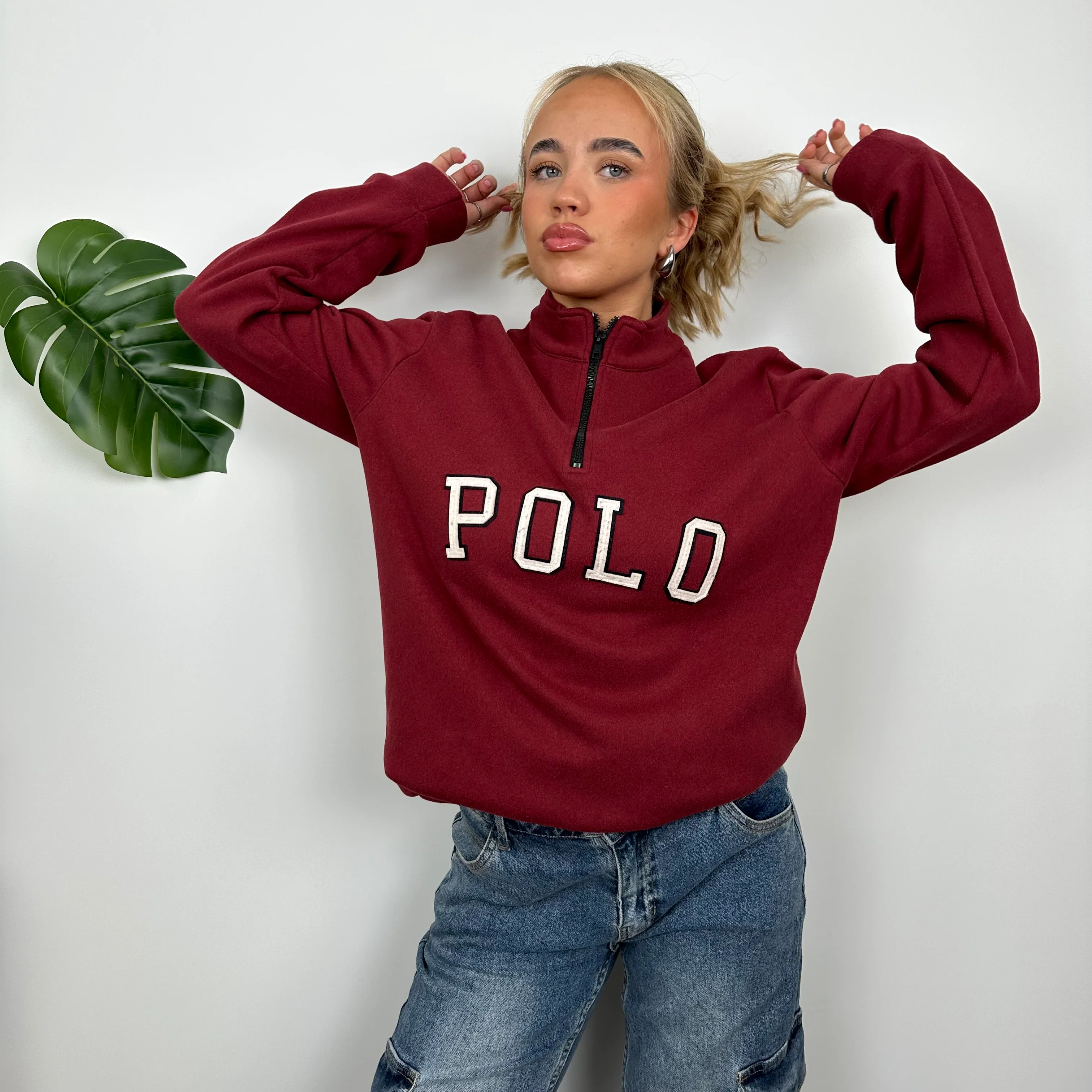 Polo Ralph Lauren Maroon Embroidered Spell Out Fleece Quarter Zip (L) - Image 4